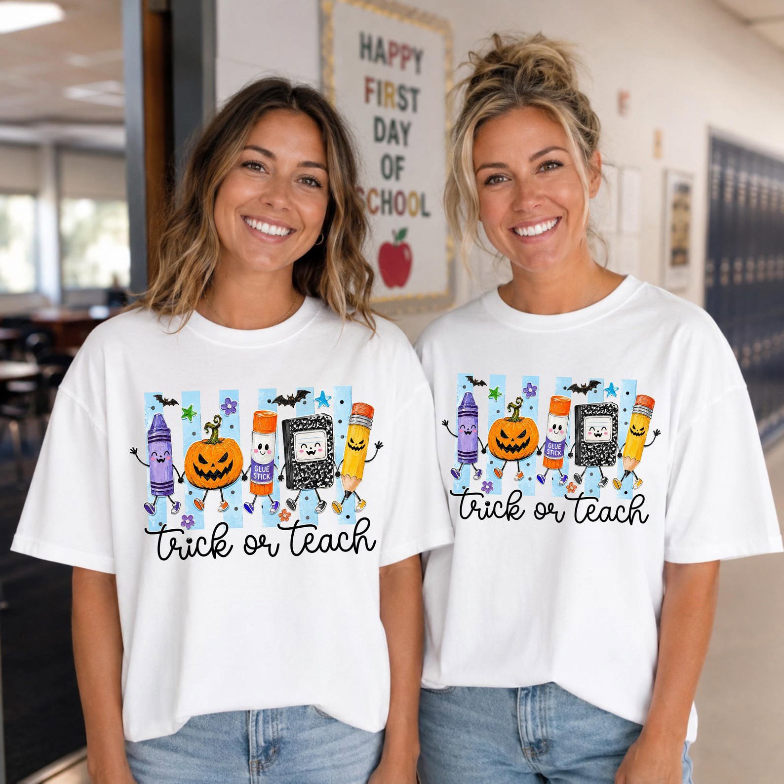 Matching Trick Or Teach Teacher Halloween Shirt , School Supplies Pumpkin Graphic For Faculty Outfit 6