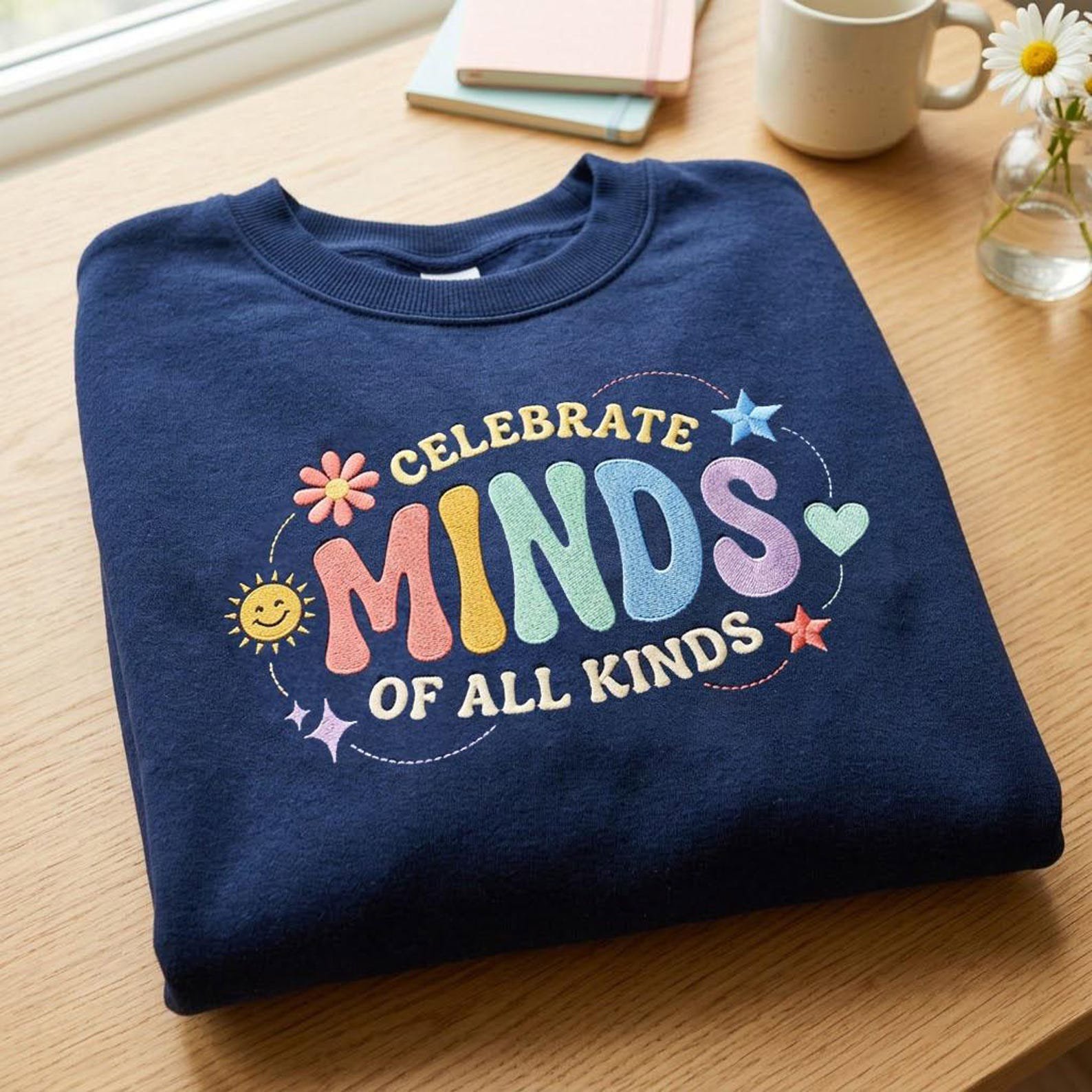 Neurodiversity Embroidered Sweatshirt, Celebrate Minds of All Kinds Crewneck, Inclusive Classroom Teacher Shirt, Educator Gift 2