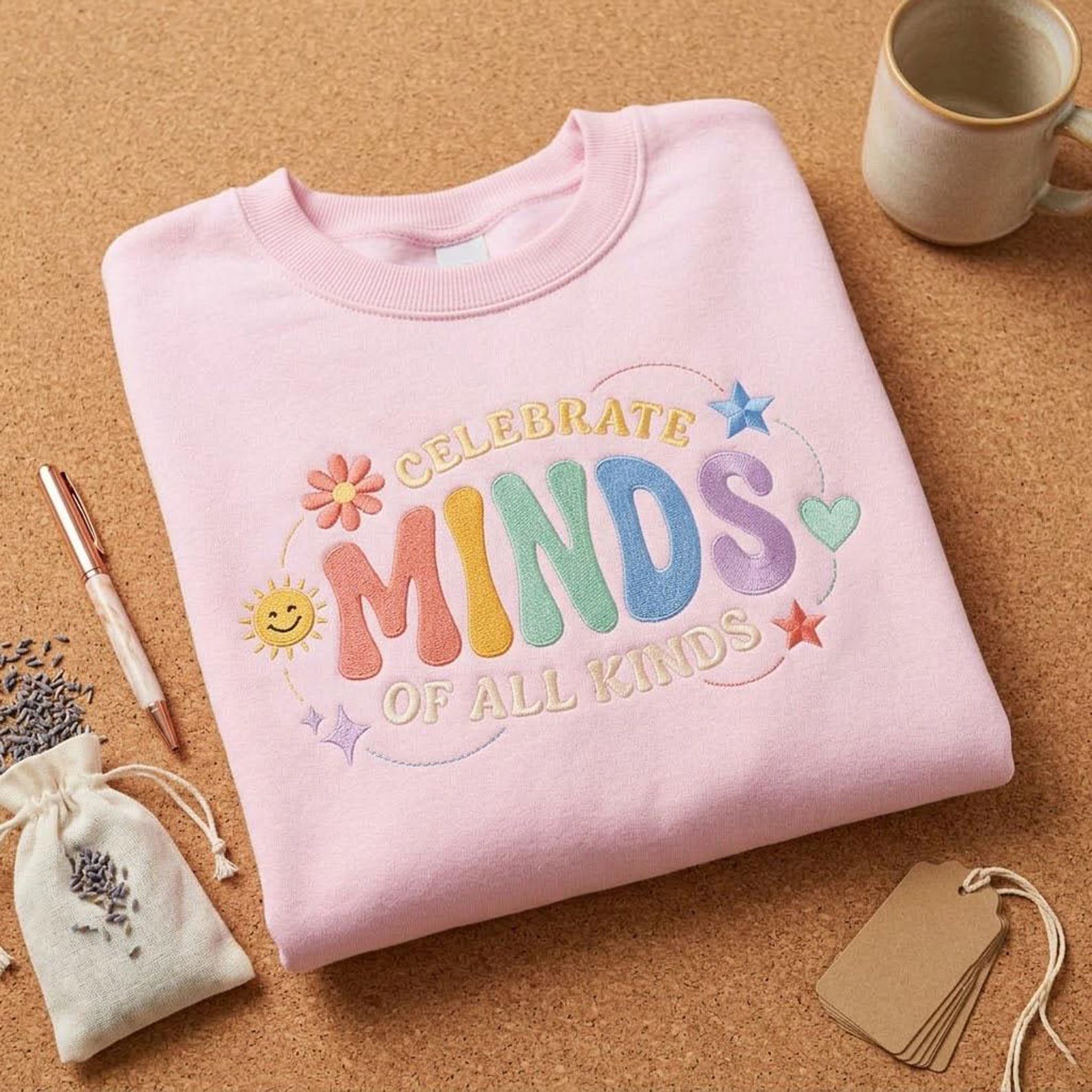 Neurodiversity Embroidered Sweatshirt, Celebrate Minds of All Kinds Crewneck, Inclusive Classroom Teacher Shirt, Educator Gift 3