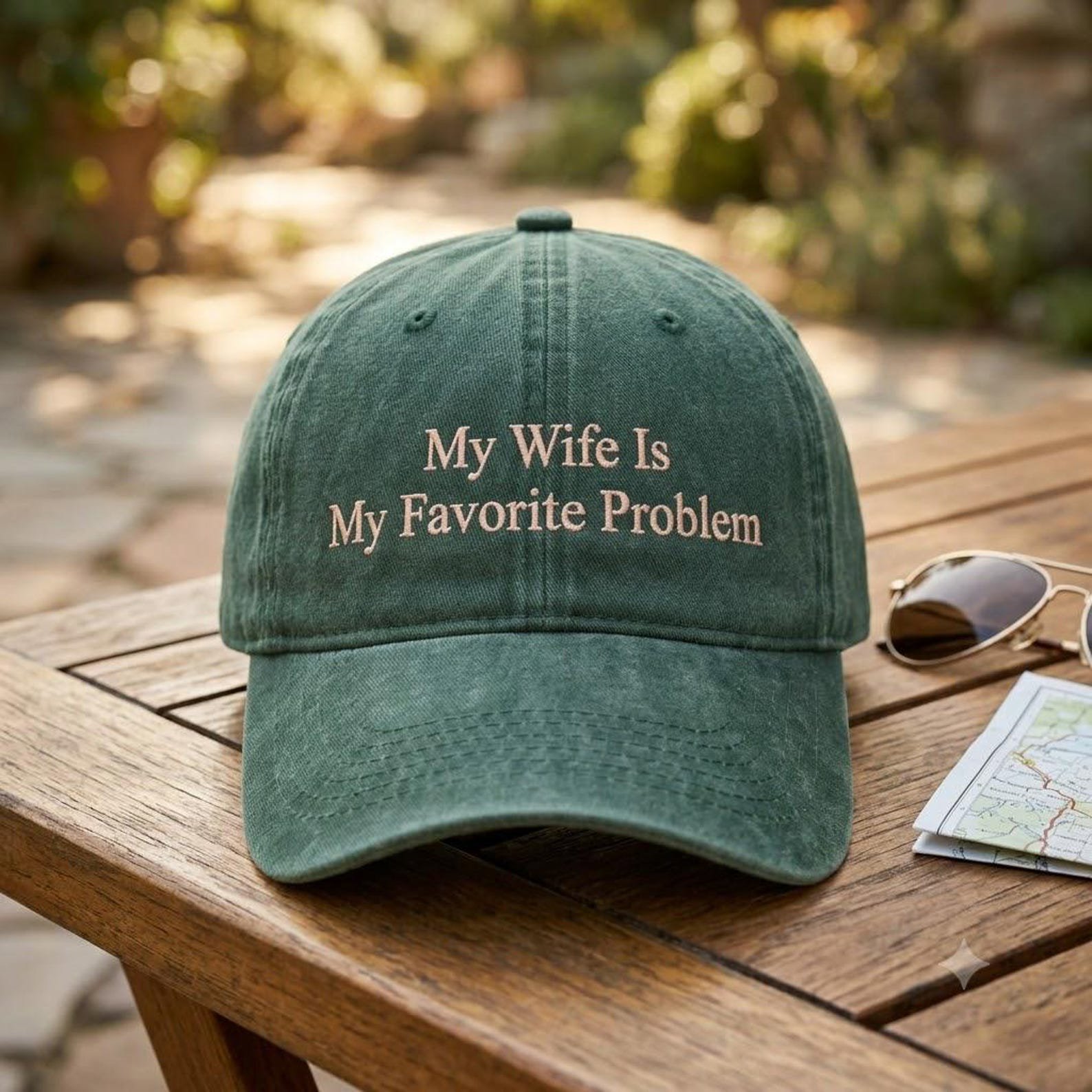 My Wife Is My Favorite Problem Washed Hat, Funny Embroidered Dad Hat, Personalized Name Hat, Husband Anniversary Gift, Couple Gift 4