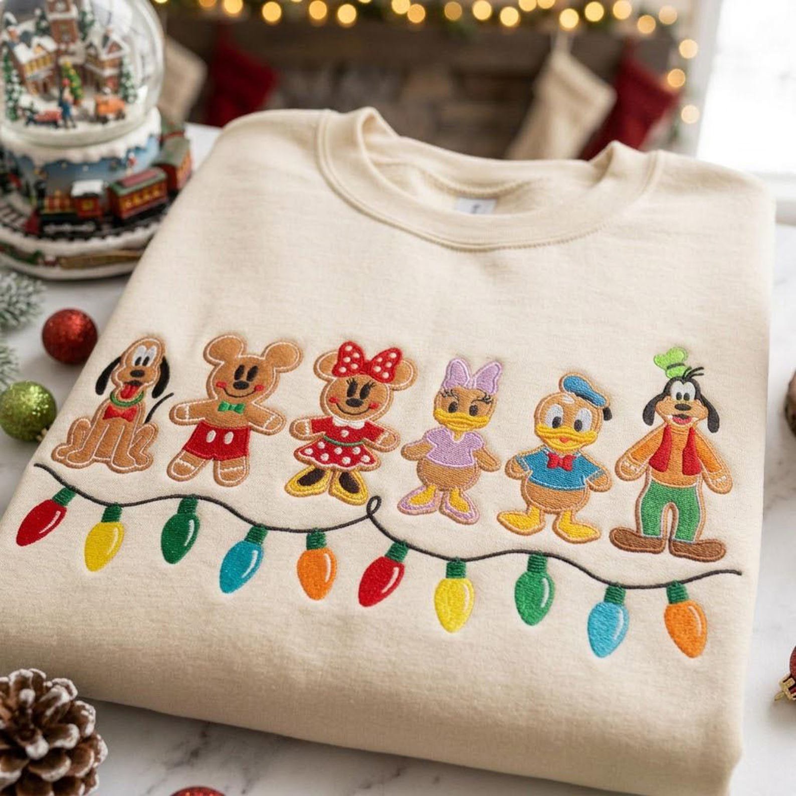 Gingerbread Friends Christmas Embroidered Sweatshirt, Holiday Character Crewneck, Festive Christmas Lights Shirt, Winter Park Gift 2