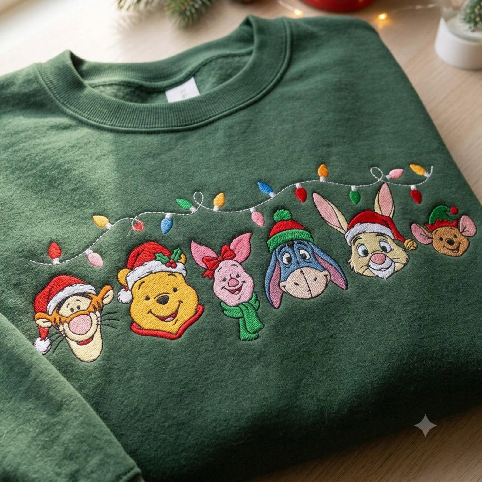 Christmas Bear Friends Embroidered Sweatshirt, Holiday Character Crewneck, Festive Christmas Lights Shirt, Cute Winter Vacation Gift 5