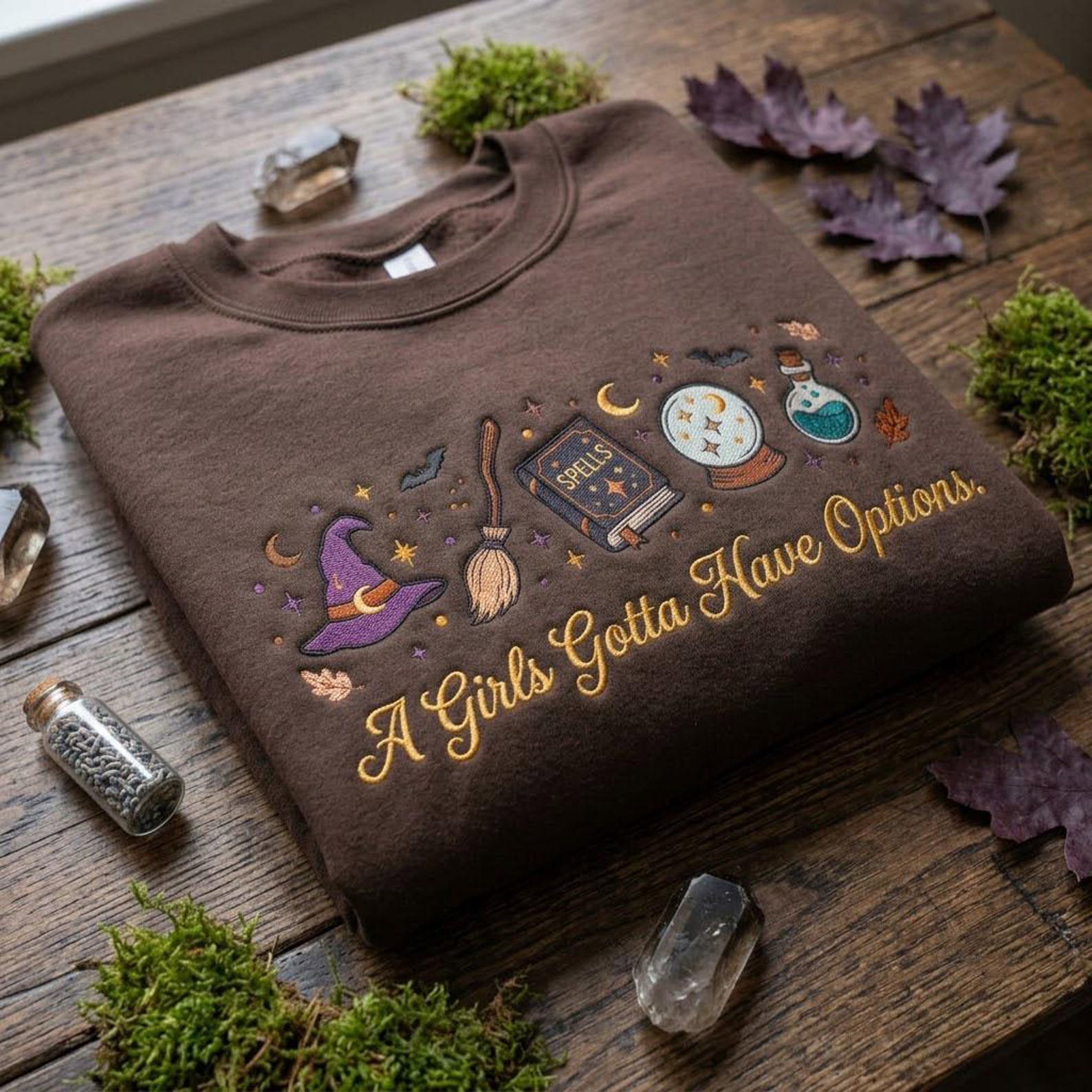 Halloween Witch Embroidered Sweatshirt, Funny Witch Quote Crewneck, Spell Book Magic Pullover, Cozy Spooky Season Gift 1