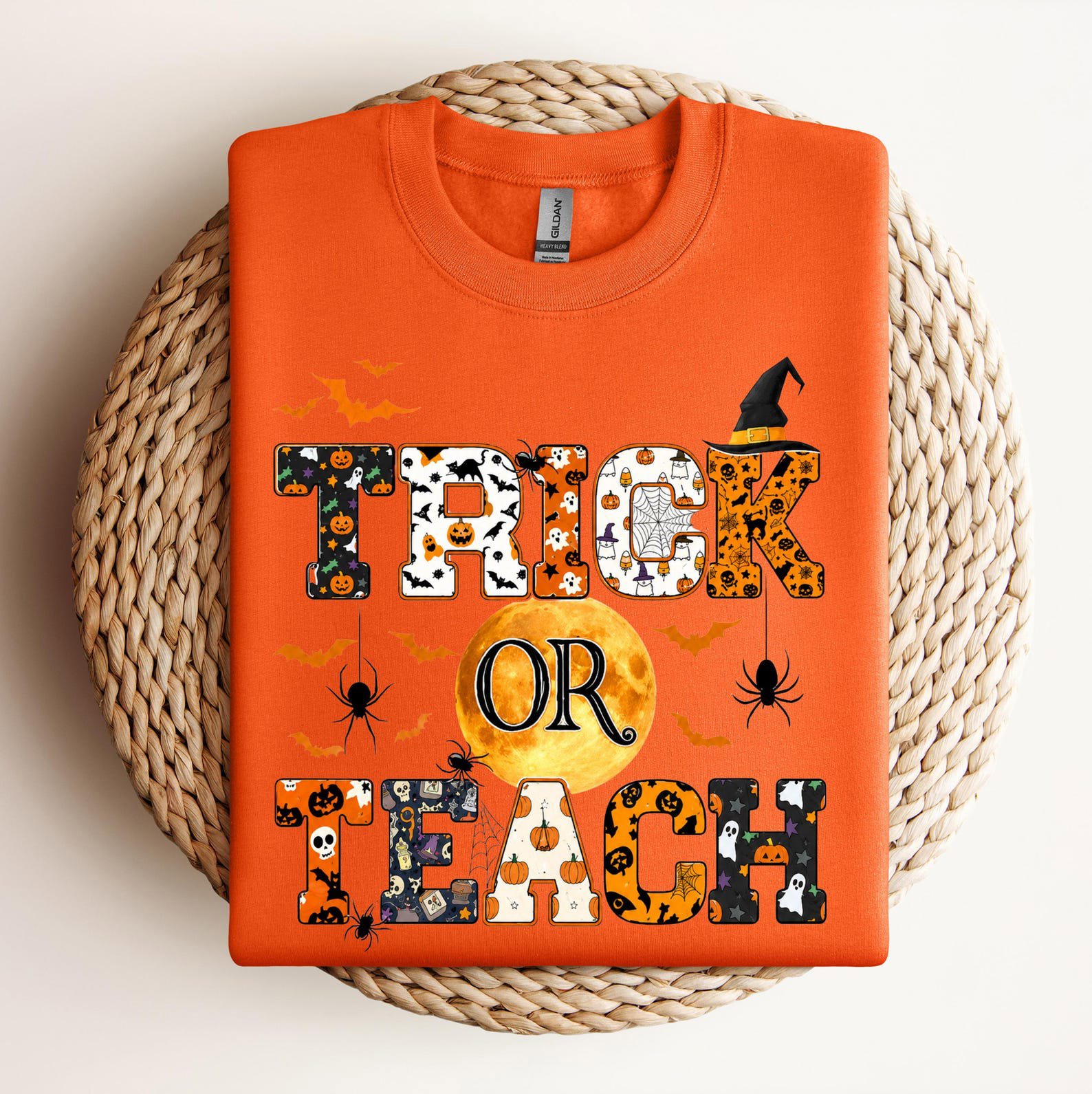 Trick Or Teach Halloween Shirt ,Spooky Pumpkin Moon Graphic For School Faculty Teacher Outfit 3