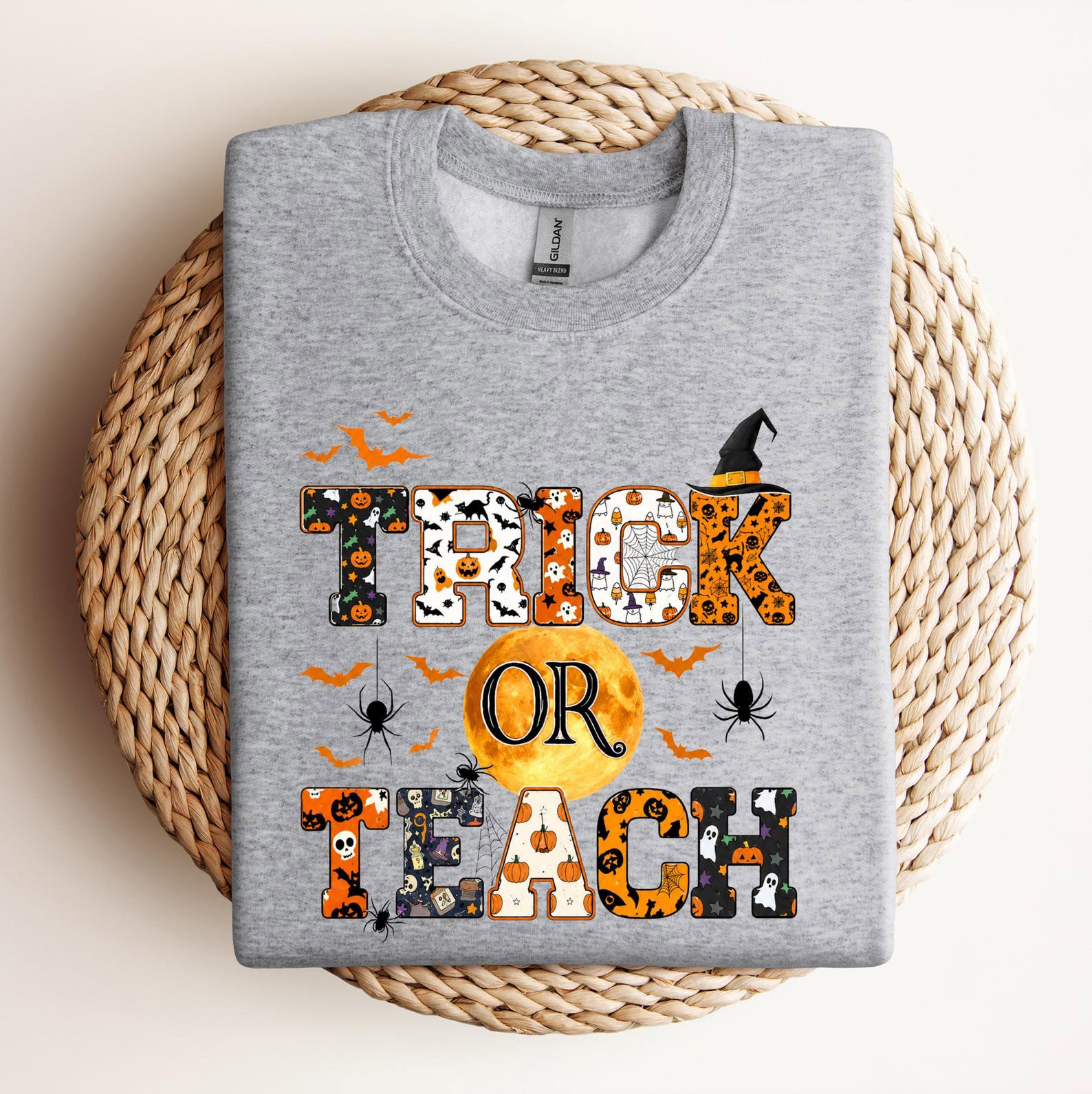Trick Or Teach Halloween Shirt ,Spooky Pumpkin Moon Graphic For School Faculty Teacher Outfit 6