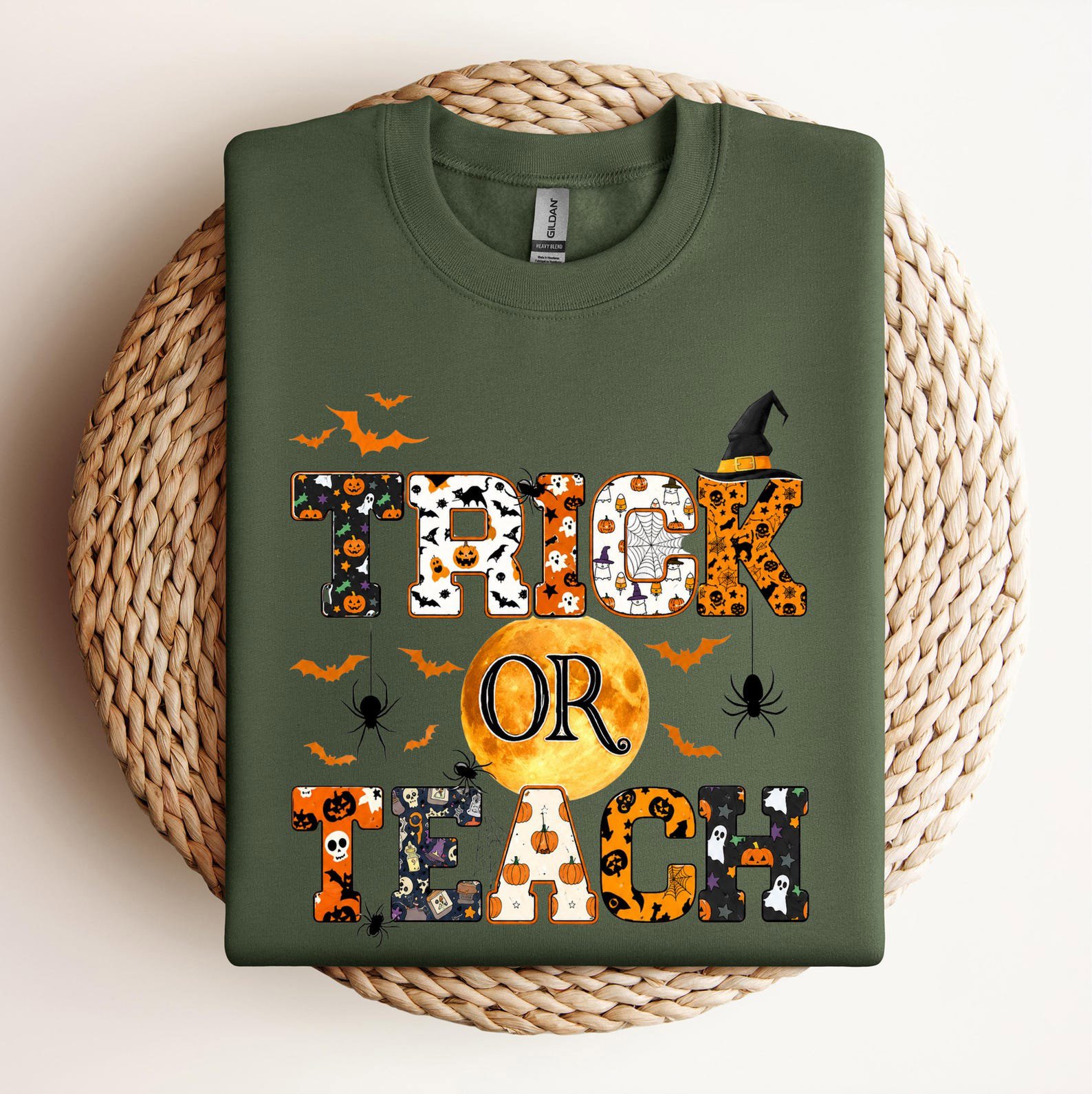 Trick Or Teach Halloween Shirt ,Spooky Pumpkin Moon Graphic For School Faculty Teacher Outfit 8