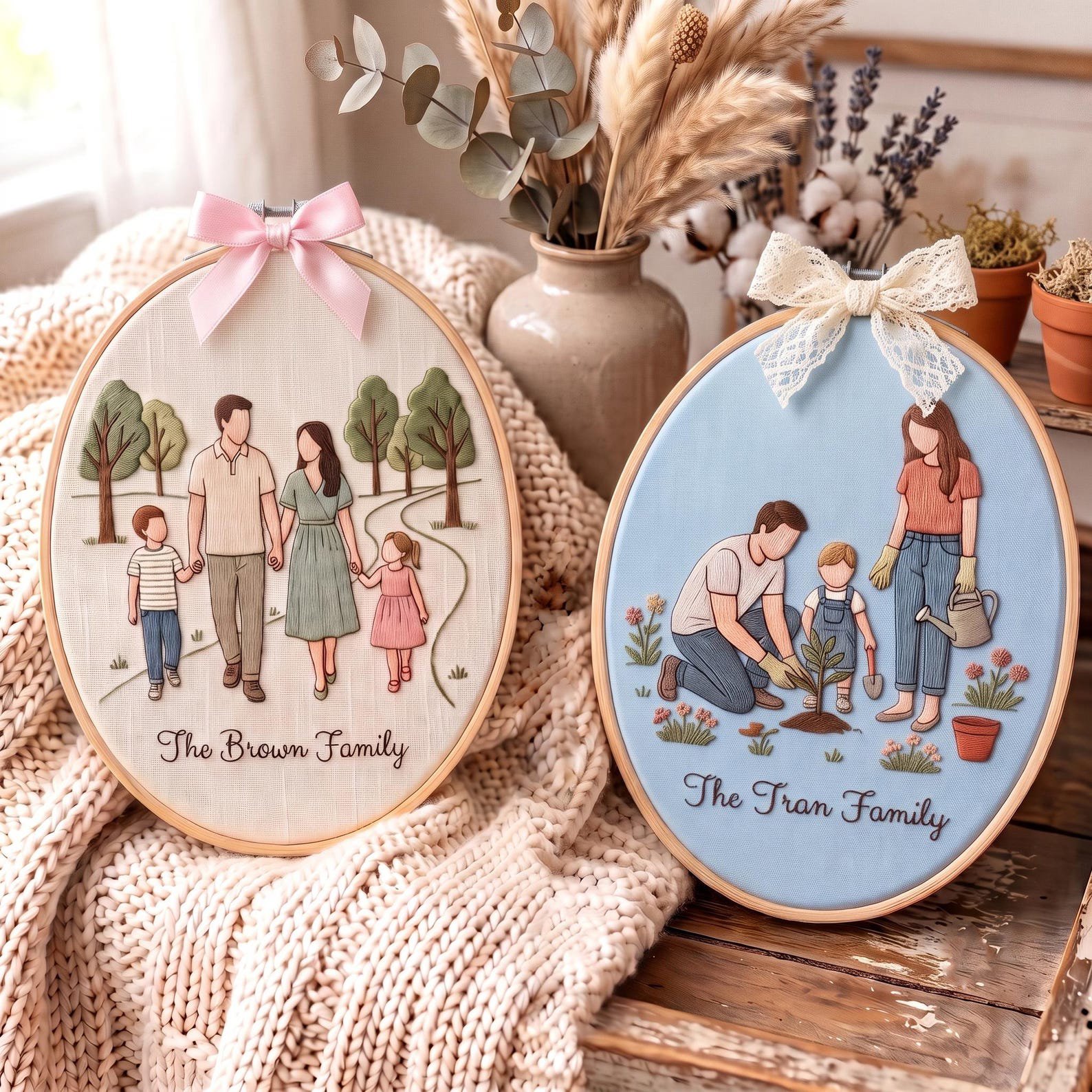 Custom Family Portrait Embroidery Hoop, Home Decor Wall Art, Keepsake Gift Idea, Personalized Faceless Family Wall Art, Family Keepsake 3
