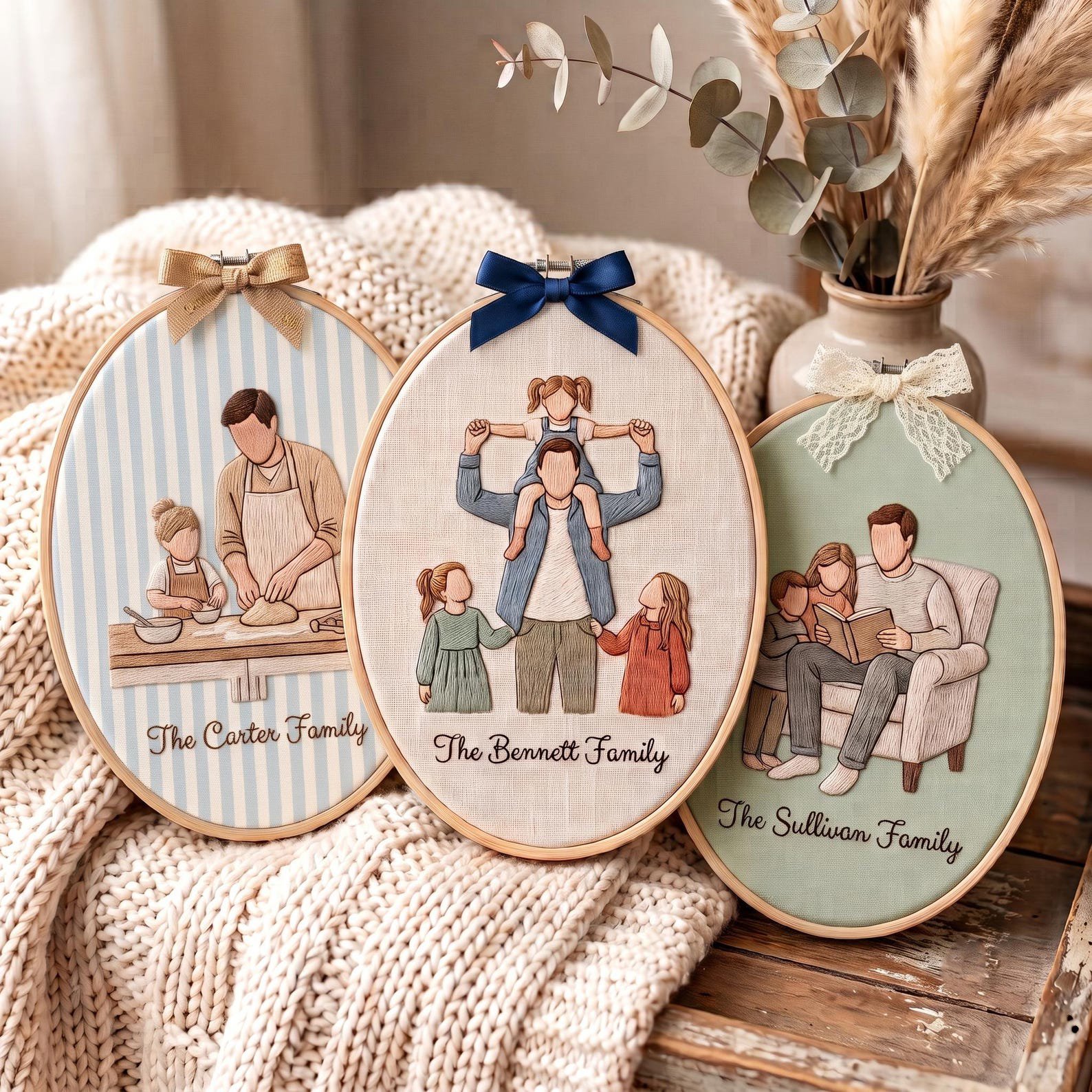 Custom Family Portrait Embroidery Hoop, Home Decor Wall Art, Keepsake Gift Idea, Personalized Faceless Family Wall Art, Family Keepsake 1
