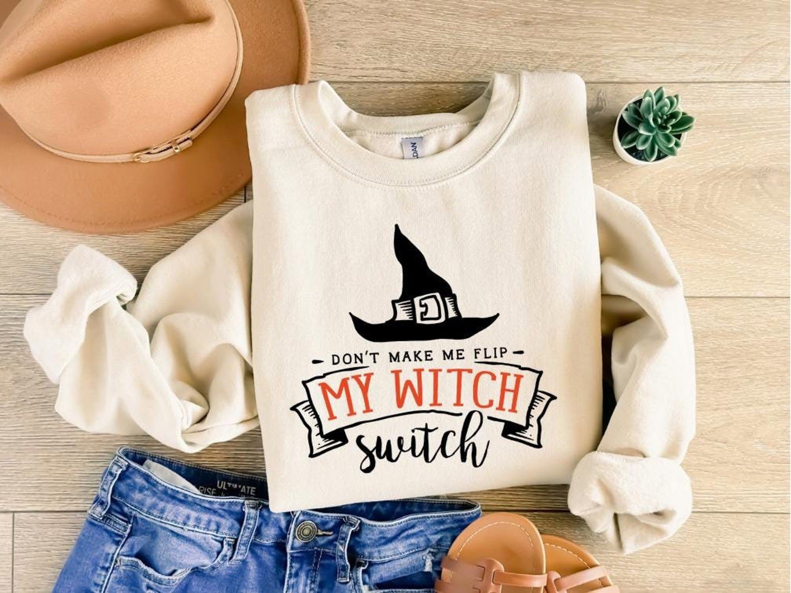 Funny Flip My Witch Switch Halloween Sweatshirt with Wizard Hat For Sarcastic Humorous Outfit 1