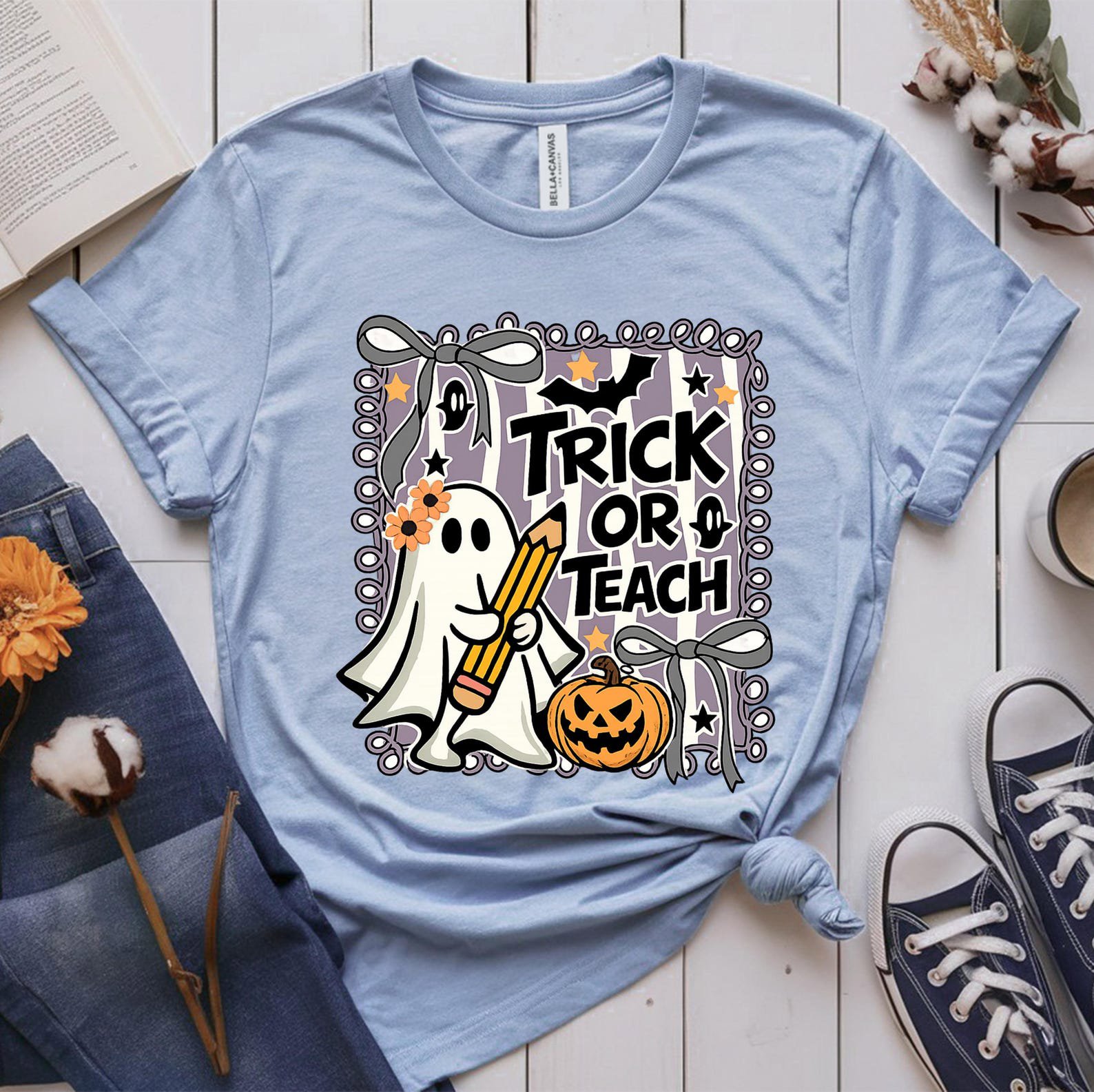 Matching Trick Or Teach Halloween Sweatshirt Pack, Pencil Ghost Pumkin Shirt For School Teachers 6