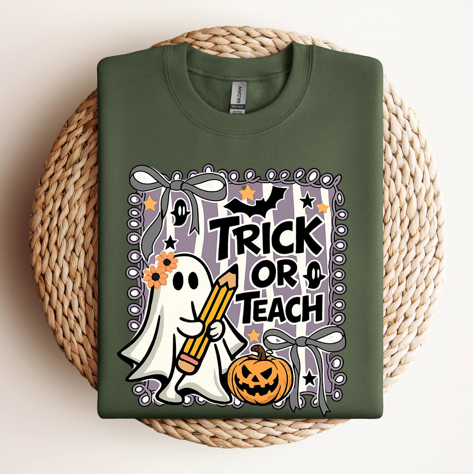 Matching Trick Or Teach Halloween Sweatshirt Pack, Pencil Ghost Pumkin Shirt For School Teachers 8