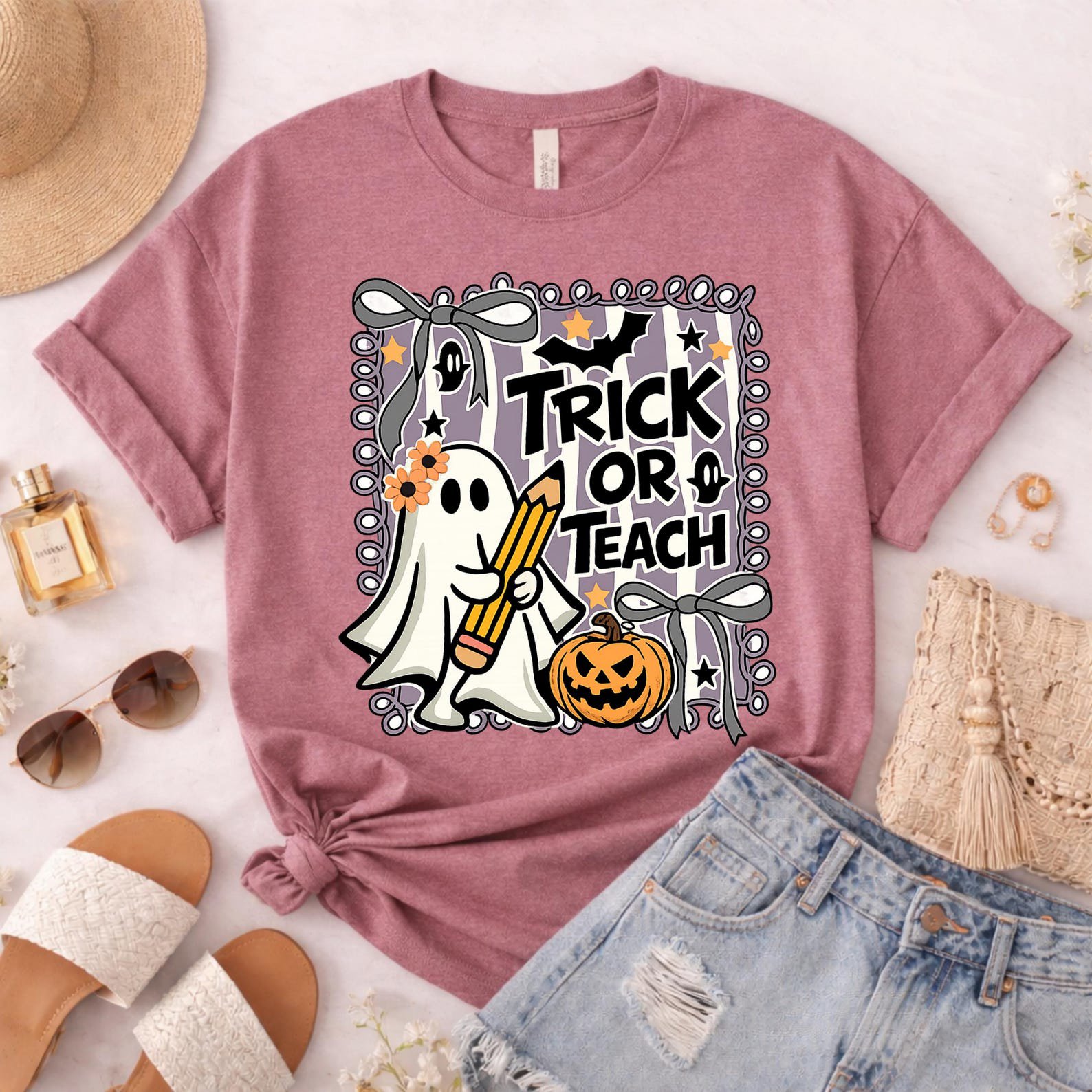 Matching Trick Or Teach Halloween Sweatshirt Pack, Pencil Ghost Pumkin Shirt For School Teachers 9