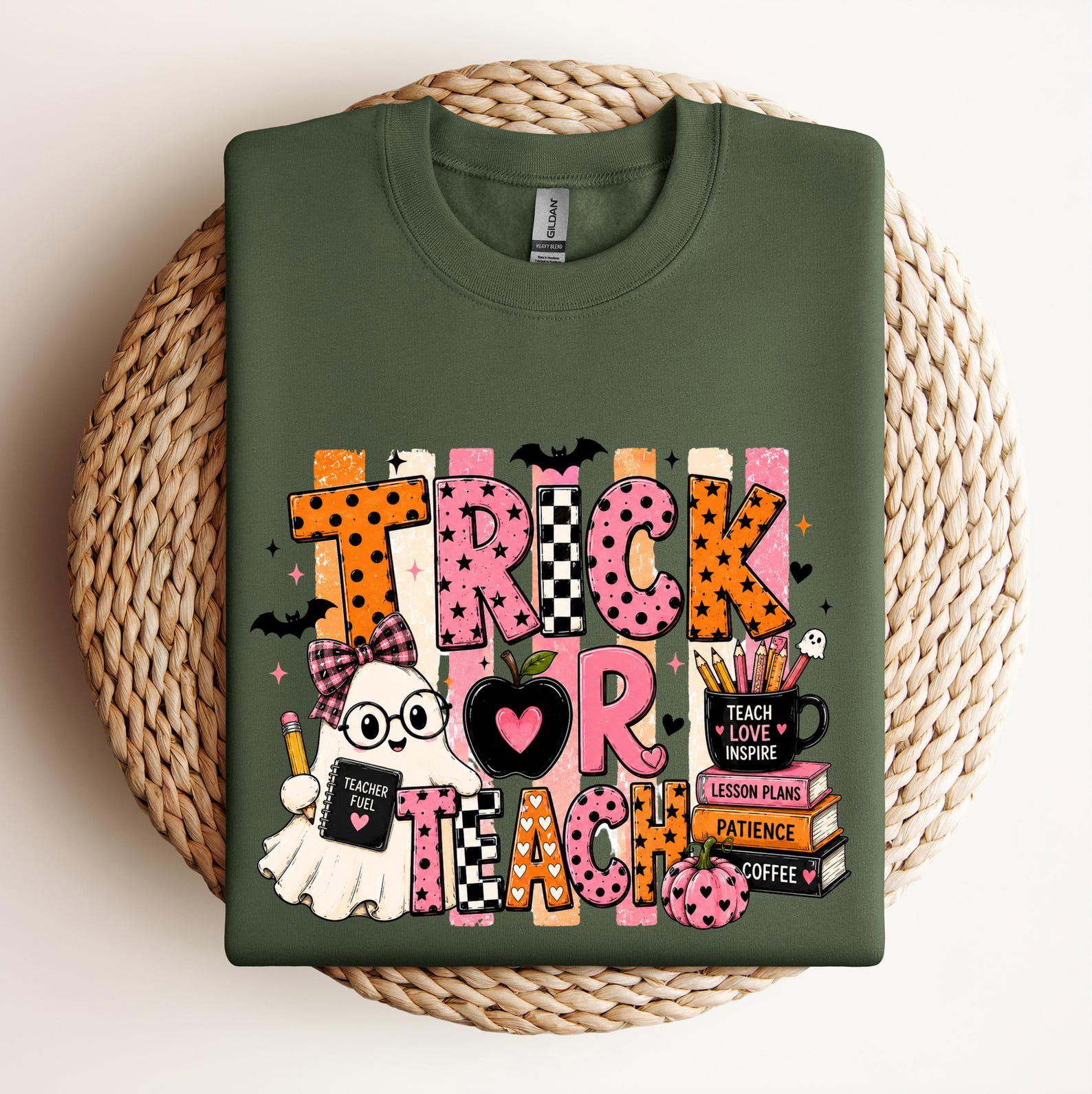 Matching Trick Or Teach Halloween Sweatshirt for Teachers , Cute Ghost School Faculty Squad Top 1