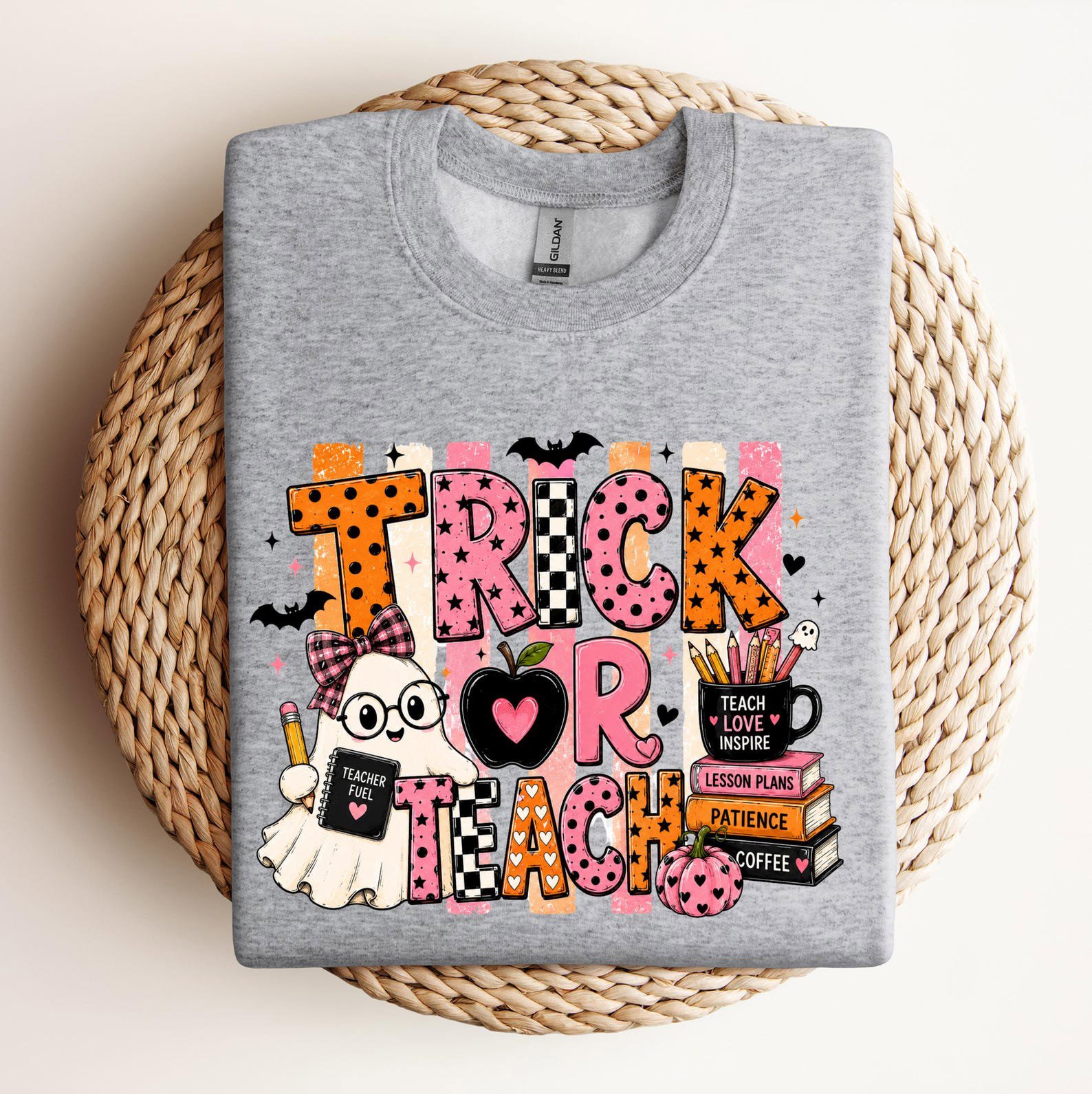 Matching Trick Or Teach Halloween Sweatshirt for Teachers , Cute Ghost School Faculty Squad Top 6
