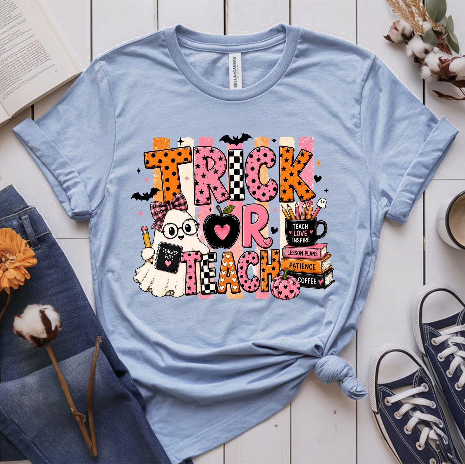 Matching Trick Or Teach Halloween Sweatshirt for Teachers , Cute Ghost School Faculty Squad Top 7