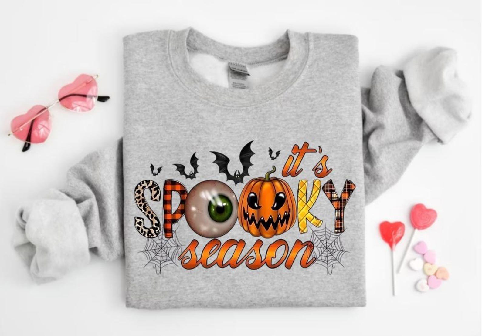 Spooky Season Halloween Sweatshirt, Jack O Lantern Pumpkin Eyeball Graphic For Autumn Festival Outfit 3