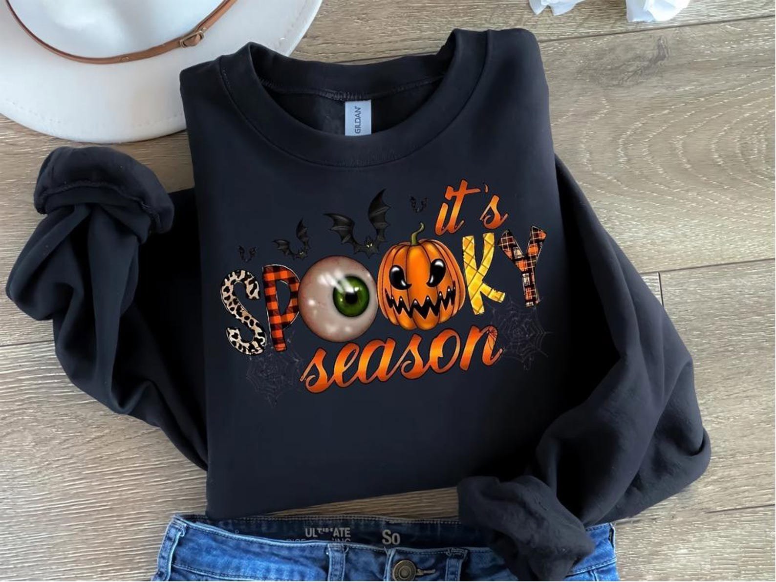 Spooky Season Halloween Sweatshirt, Jack O Lantern Pumpkin Eyeball Graphic For Autumn Festival Outfit 5