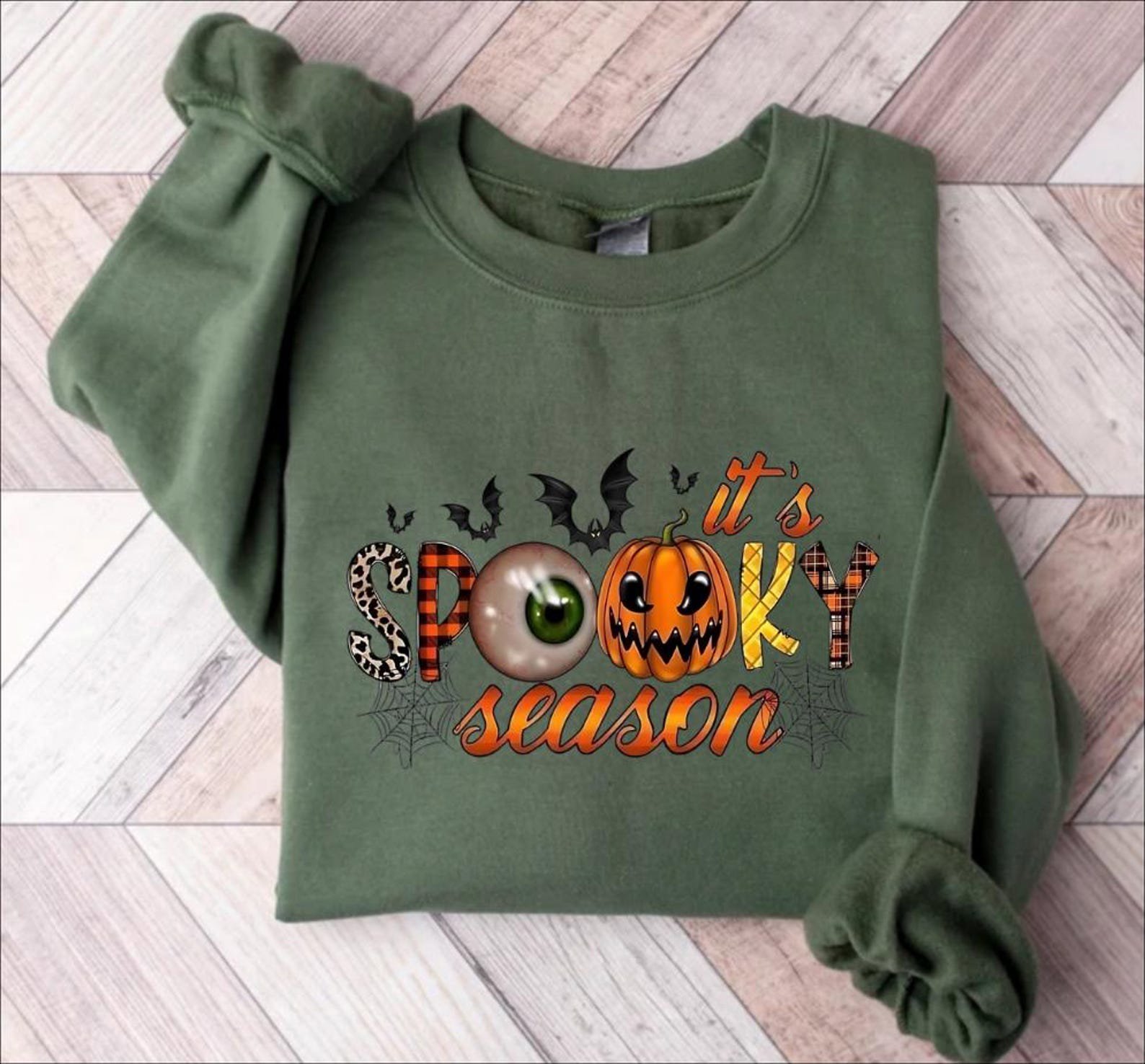 Spooky Season Halloween Sweatshirt, Jack O Lantern Pumpkin Eyeball Graphic For Autumn Festival Outfit 6