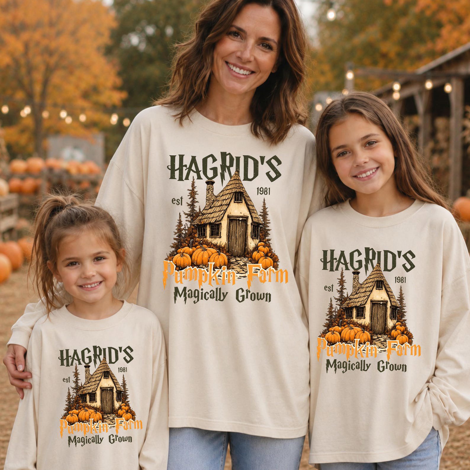 Magical Cottage Pumpkin Farm Shirt ,Vintage Hut Graphic For Family Matching Halloween Outfit 2
