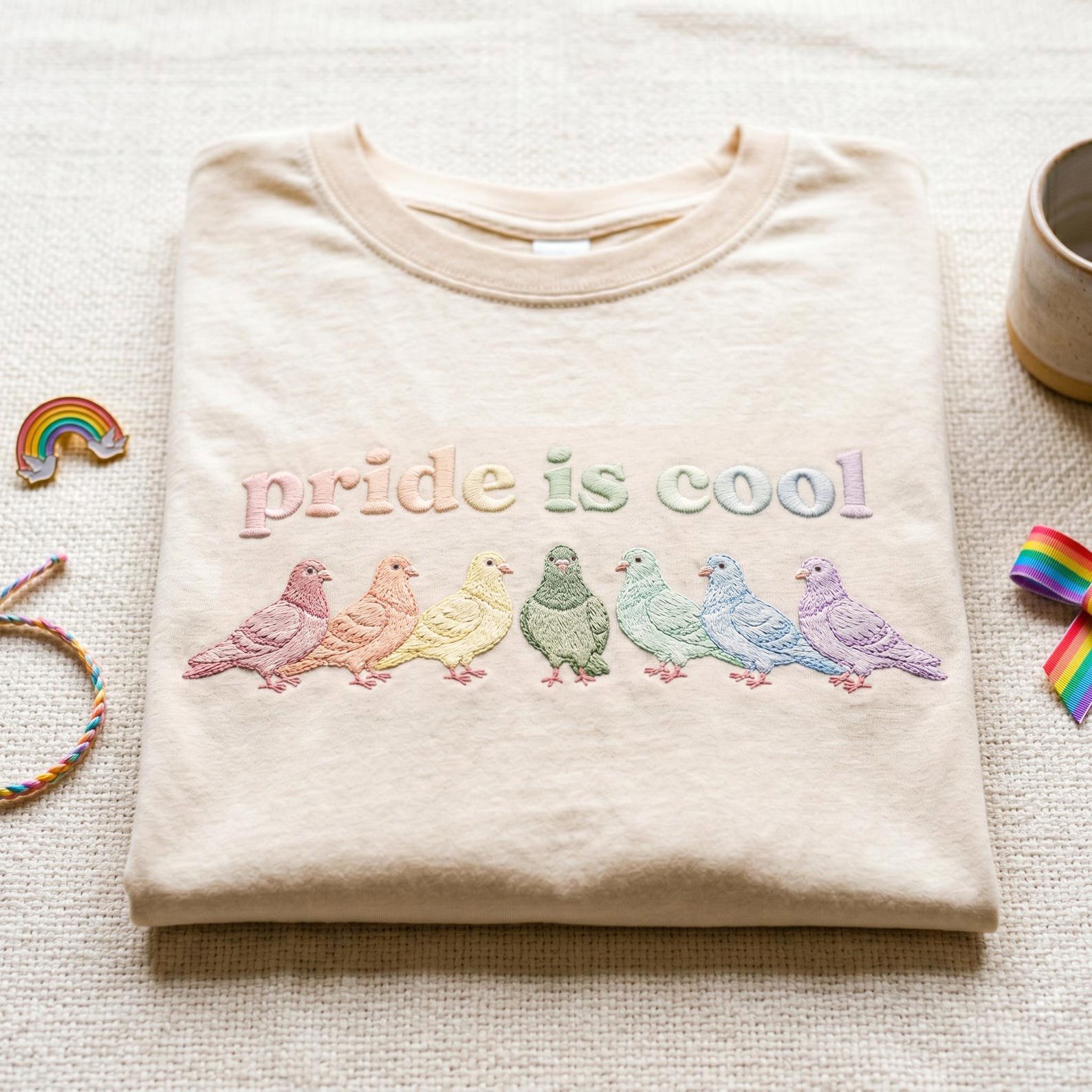 Pride Is Coo Embroidered Shirt, LGBT Pride Pigeon Tee, LGBT Rainbow Bird Shirt, Cute Queer Pride Gift 1