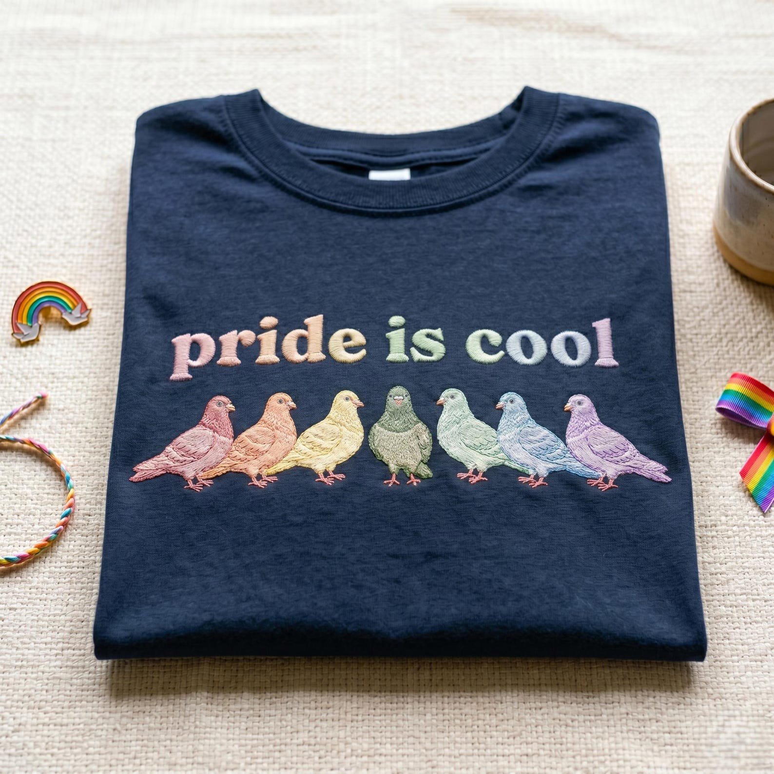 Pride Is Coo Embroidered Shirt, LGBT Pride Pigeon Tee, LGBT Rainbow Bird Shirt, Cute Queer Pride Gift 2