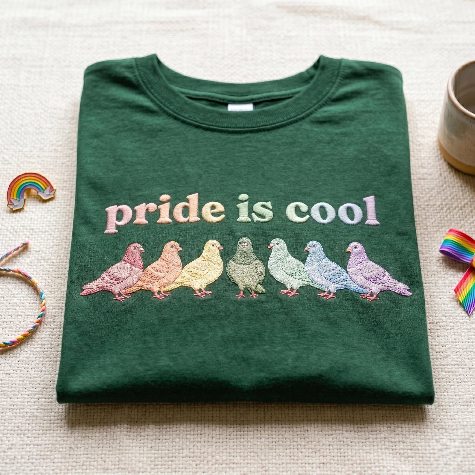 Pride Is Coo Embroidered Shirt, LGBT Pride Pigeon Tee, LGBT Rainbow Bird Shirt, Cute Queer Pride Gift 3