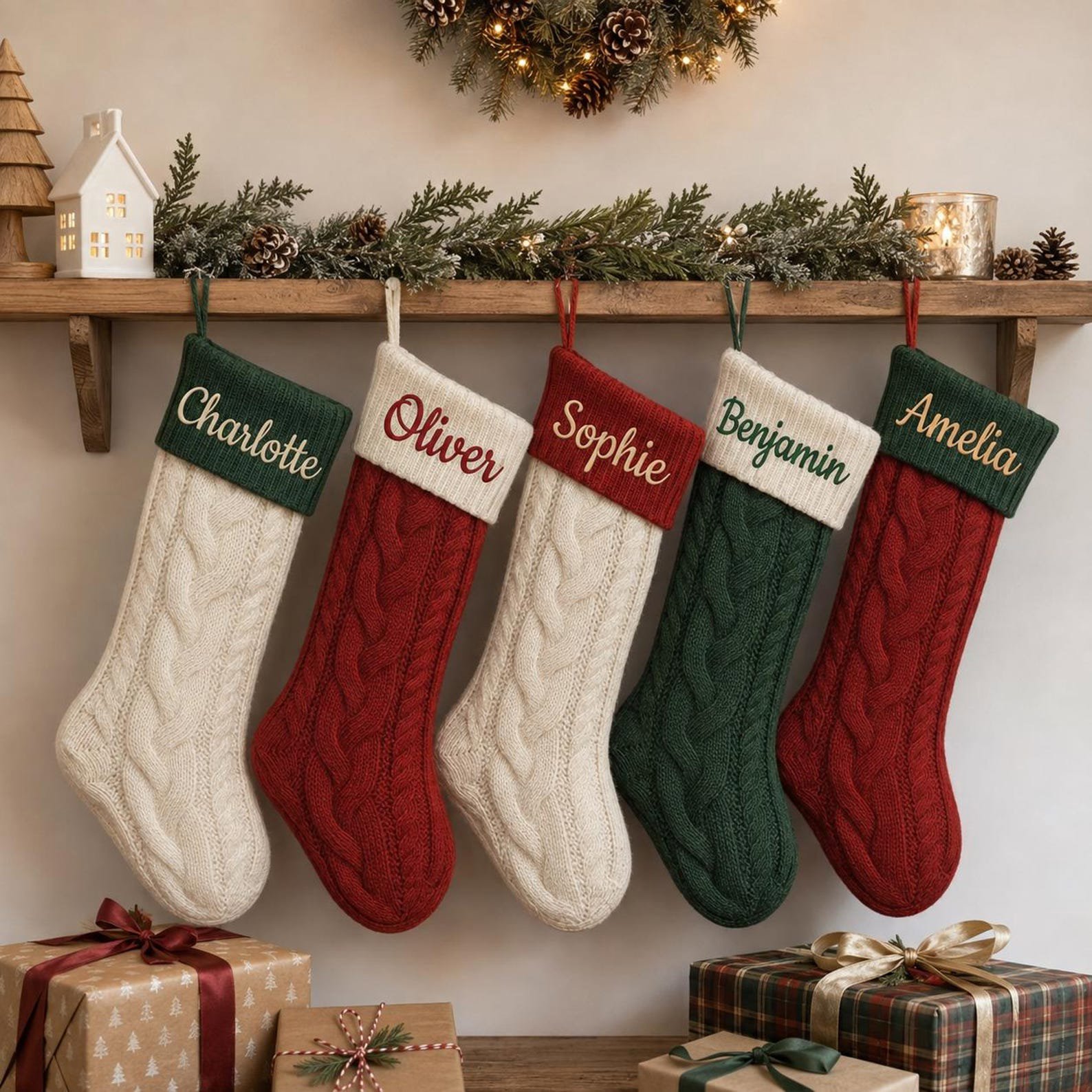 Embroidered 2026 Custom Christmas Stocking, Xmas Family Name Stockings, Knit Family Christmas Stockings, Holiday Stockings Gifts 2