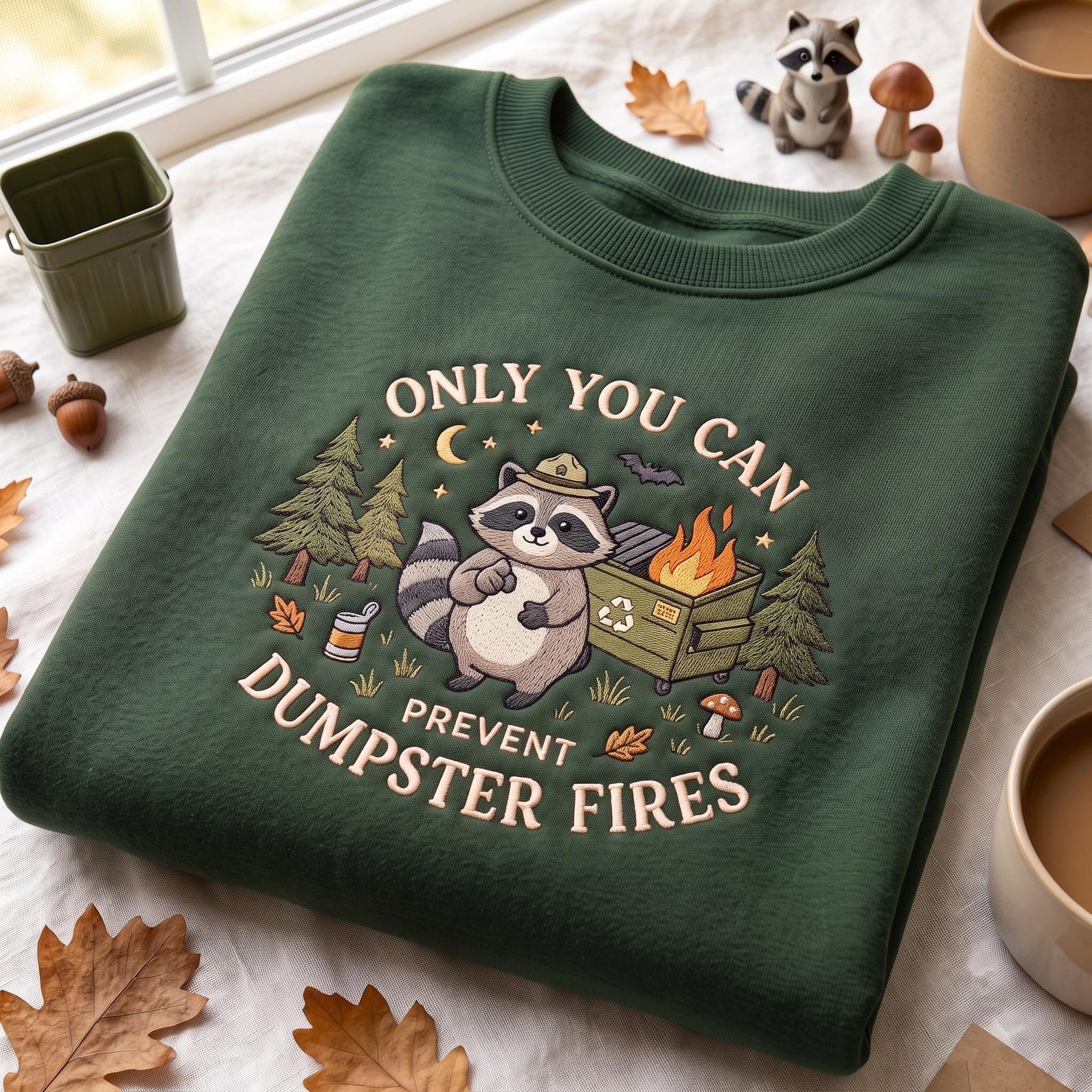 Embroidered Only You Can Prevent Shirt, Dumpster Fire Raccoon Sweater, Funny Raccoon Sweatshirt, Sarcastic Humor Shirt 2