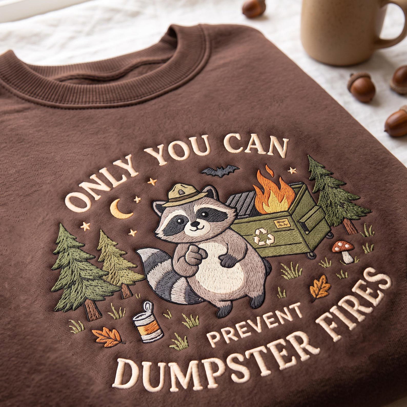 Embroidered Only You Can Prevent Shirt, Dumpster Fire Raccoon Sweater, Funny Raccoon Sweatshirt, Sarcastic Humor Shirt 1