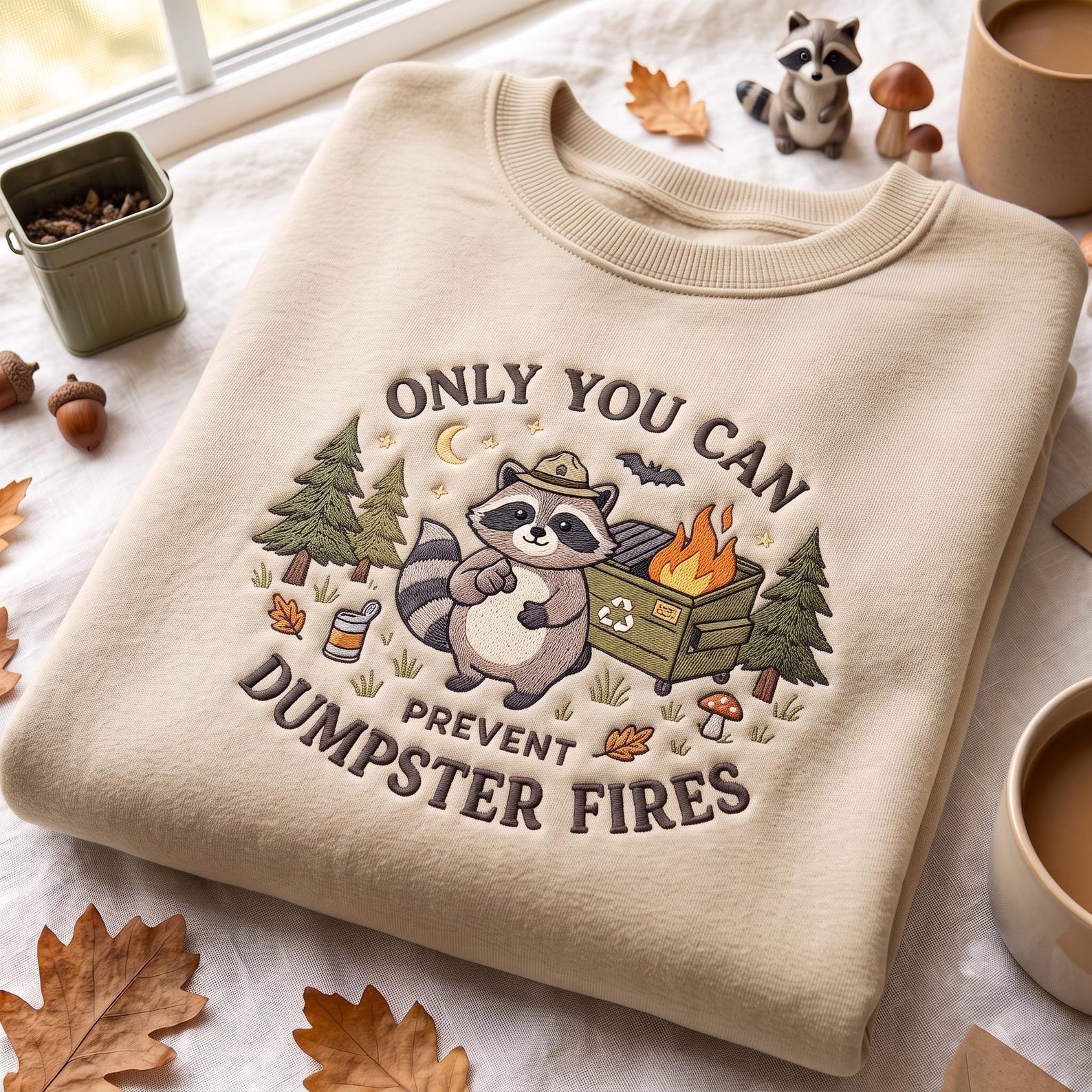 Embroidered Only You Can Prevent Shirt, Dumpster Fire Raccoon Sweater, Funny Raccoon Sweatshirt, Sarcastic Humor Shirt 3