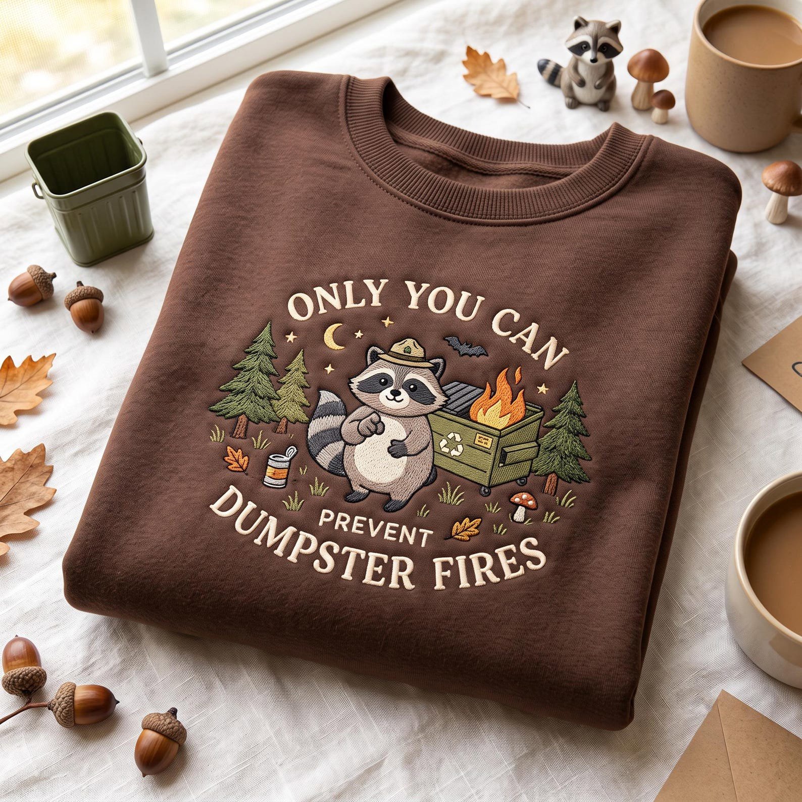 Embroidered Only You Can Prevent Shirt, Dumpster Fire Raccoon Sweater, Funny Raccoon Sweatshirt, Sarcastic Humor Shirt 4