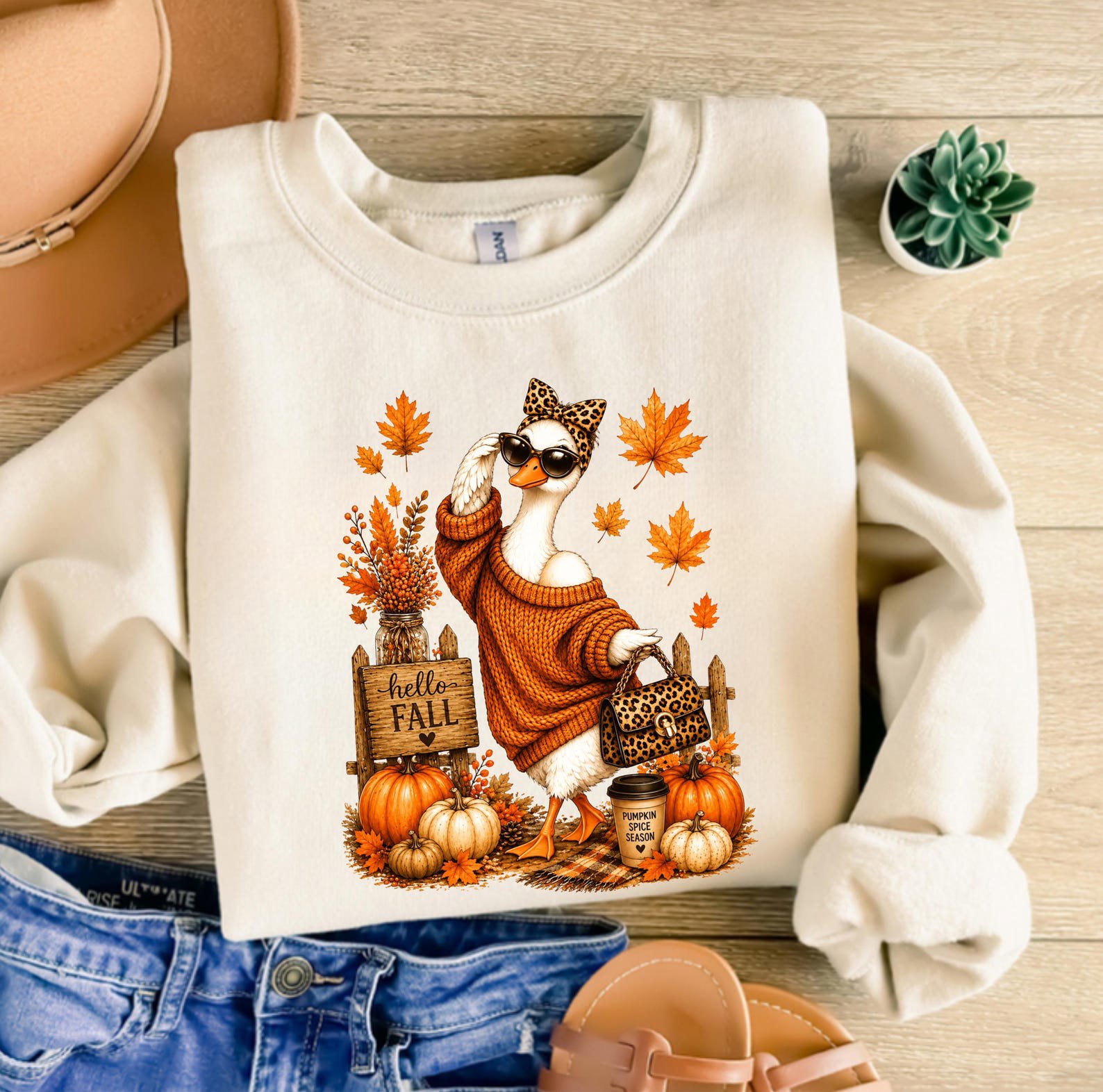 Fall Goose Shirt, Pumpkin Season Autumn Tee, Cozy Thanksgiving Outfit, Farm Animal Lover Gift 1