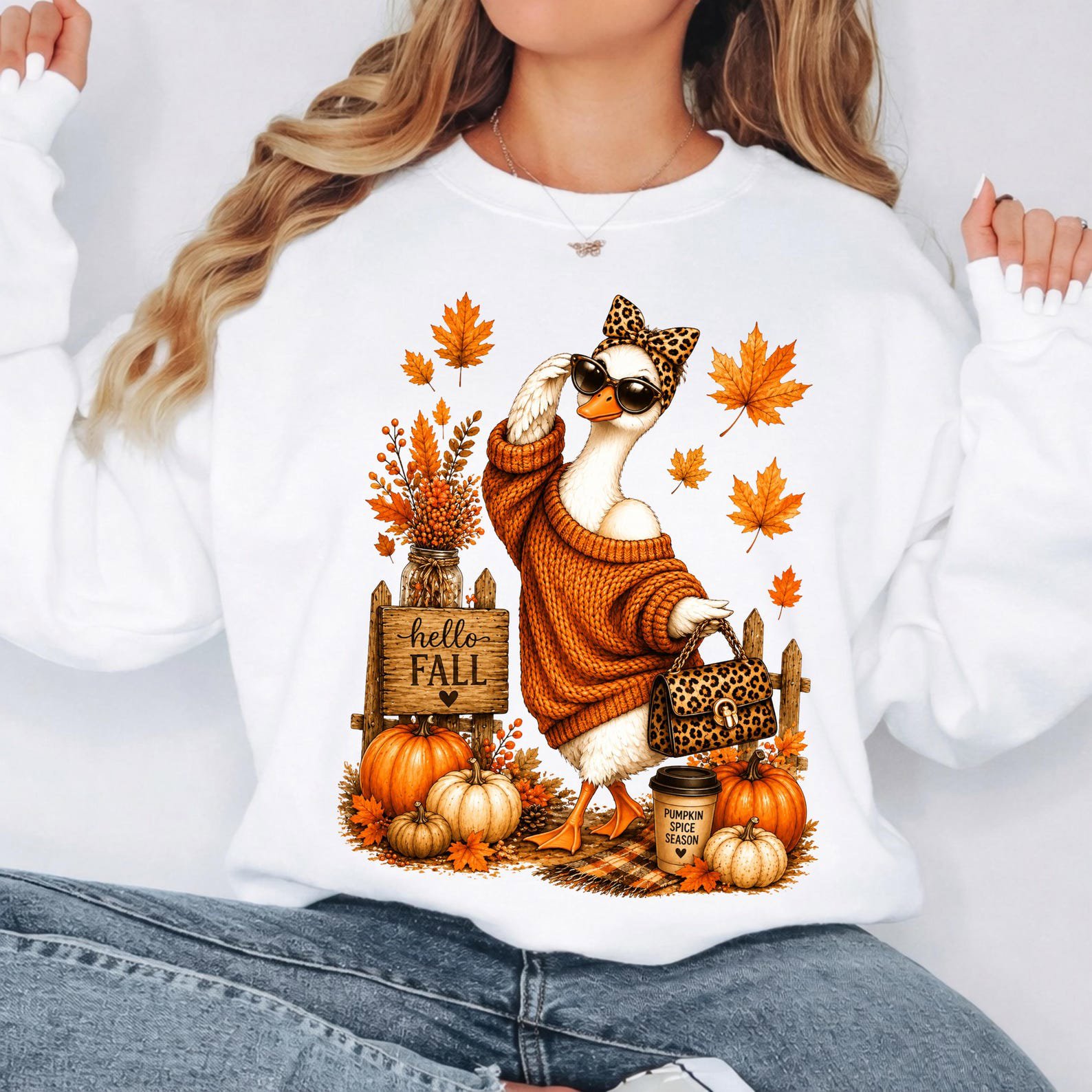 Fall Goose Shirt, Pumpkin Season Autumn Tee, Cozy Thanksgiving Outfit, Farm Animal Lover Gift 6