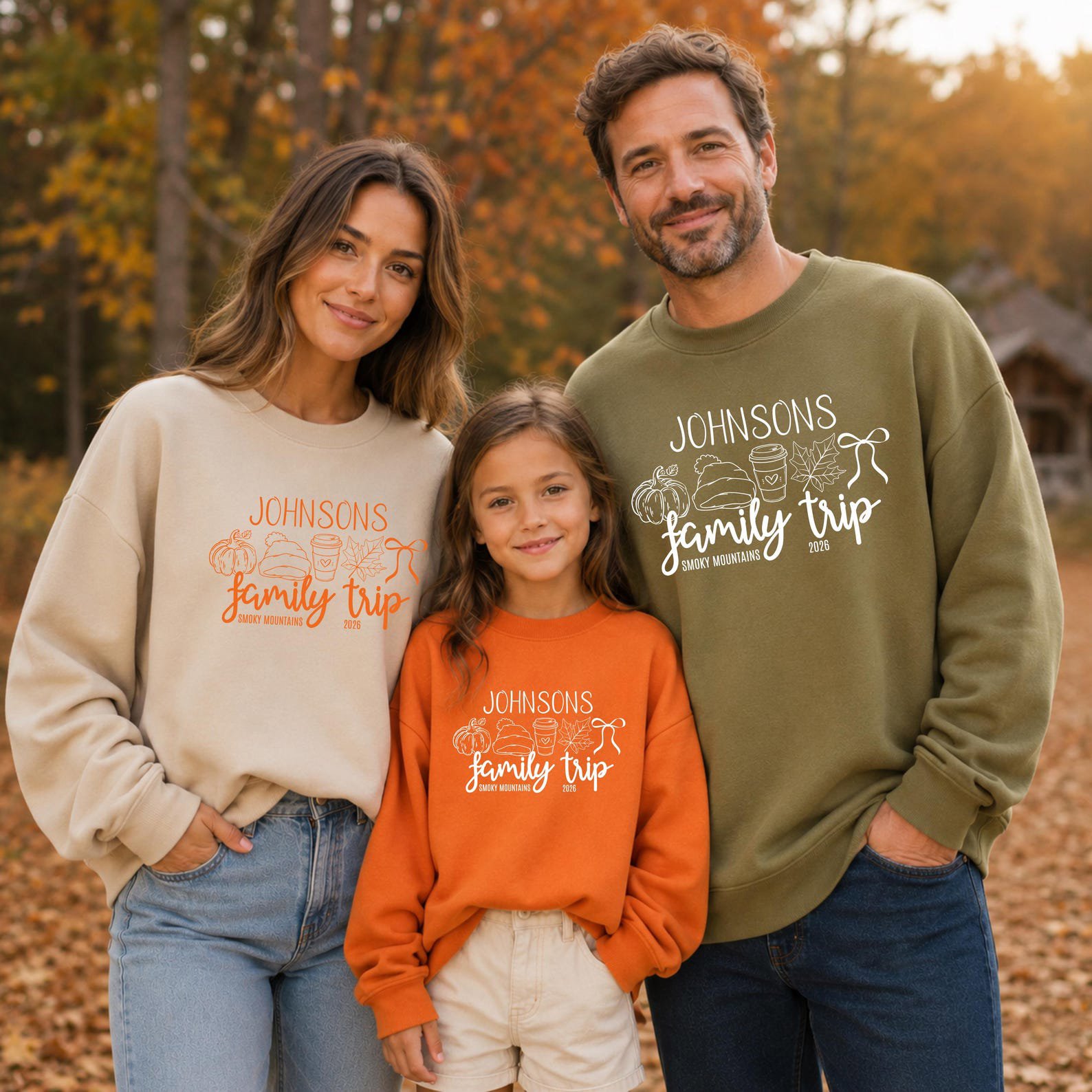 Custom Location Matching Family Trip Sweatshirts, Personalized Fall Graphic Shirts For Autumn Getaway Outfit 2