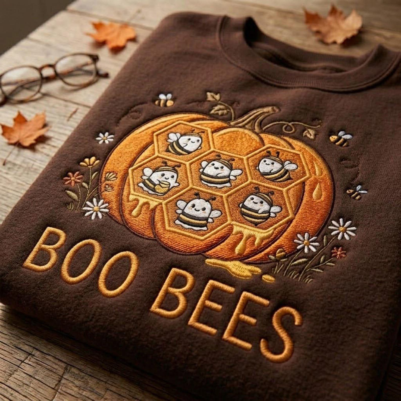 Halloween Bee Sweatshirt, Embroidered Boo Bees Crewneck, Pumpkin Honeycomb Shirt, Cute Spooky Fall Design, Bee Lover Autumn Gift 2