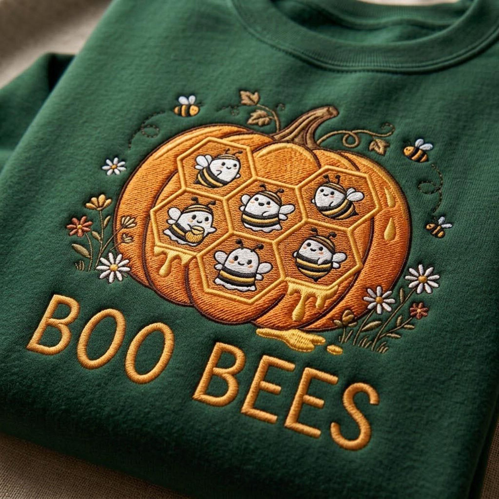 Halloween Bee Sweatshirt, Embroidered Boo Bees Crewneck, Pumpkin Honeycomb Shirt, Cute Spooky Fall Design, Bee Lover Autumn Gift 3