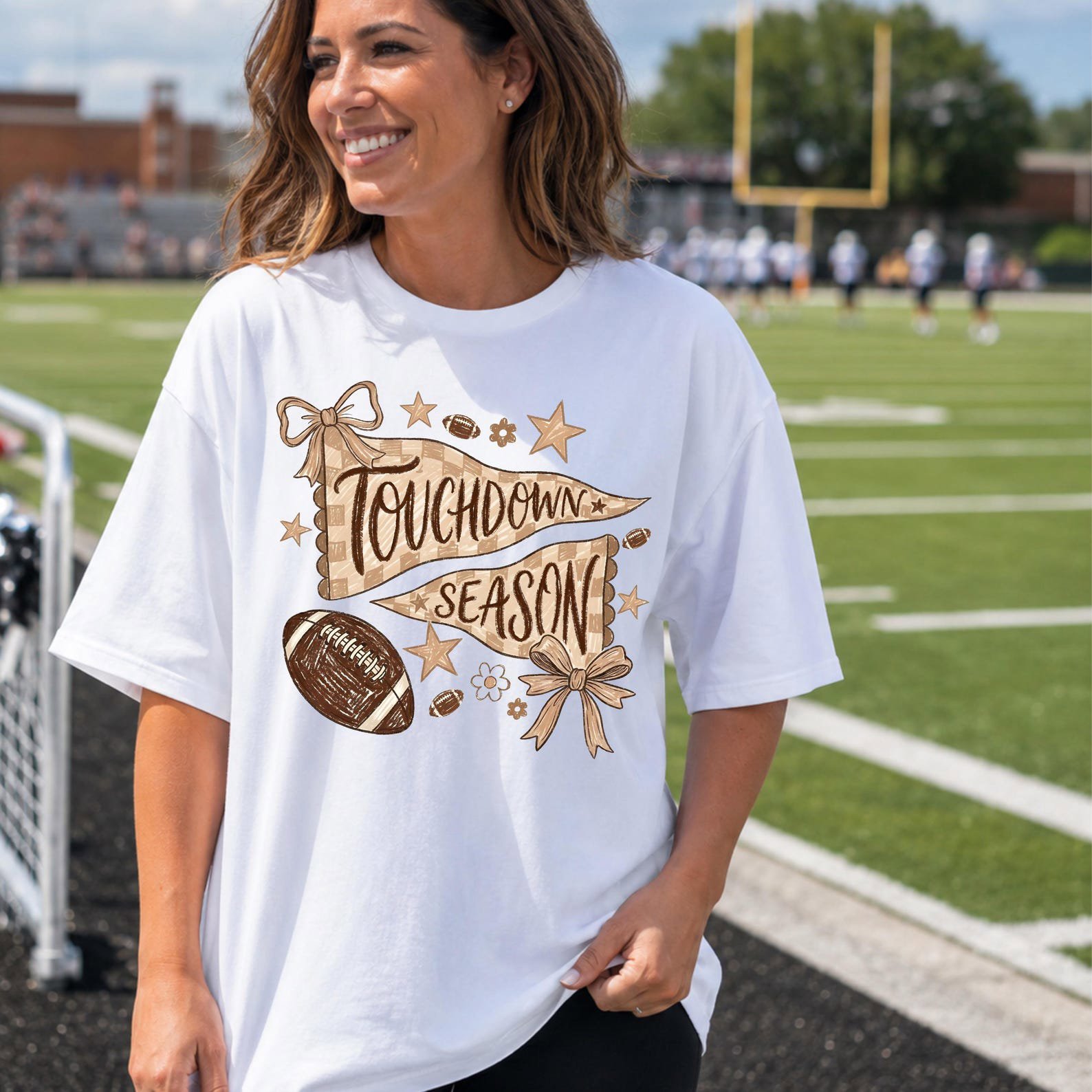 Touchdown Season Football Sweatshirt, Coquette Bow Pennant Graphic Shirt For Game Day Tailgate Outfit 1