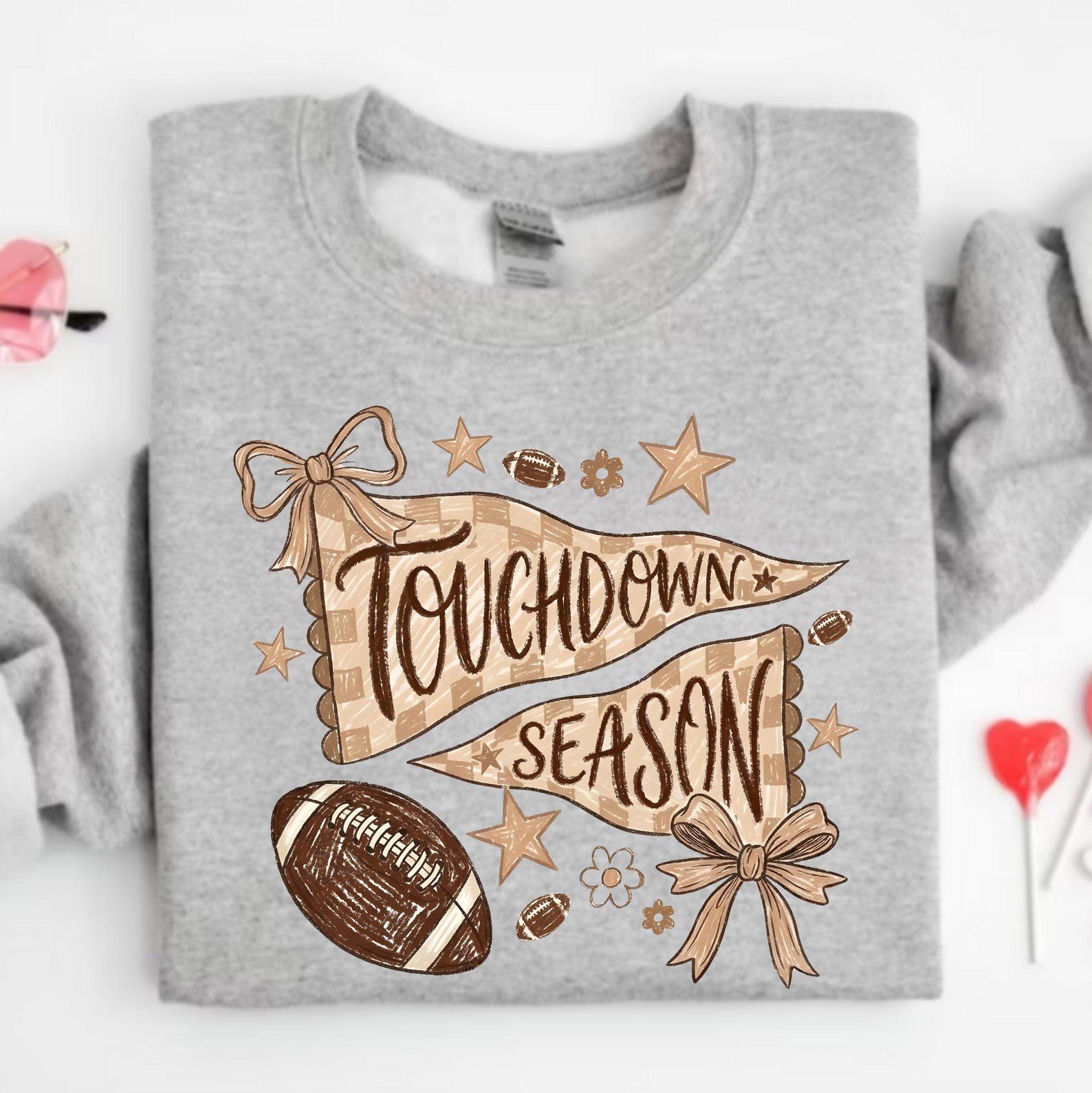 Touchdown Season Football Sweatshirt, Coquette Bow Pennant Graphic Shirt For Game Day Tailgate Outfit 4