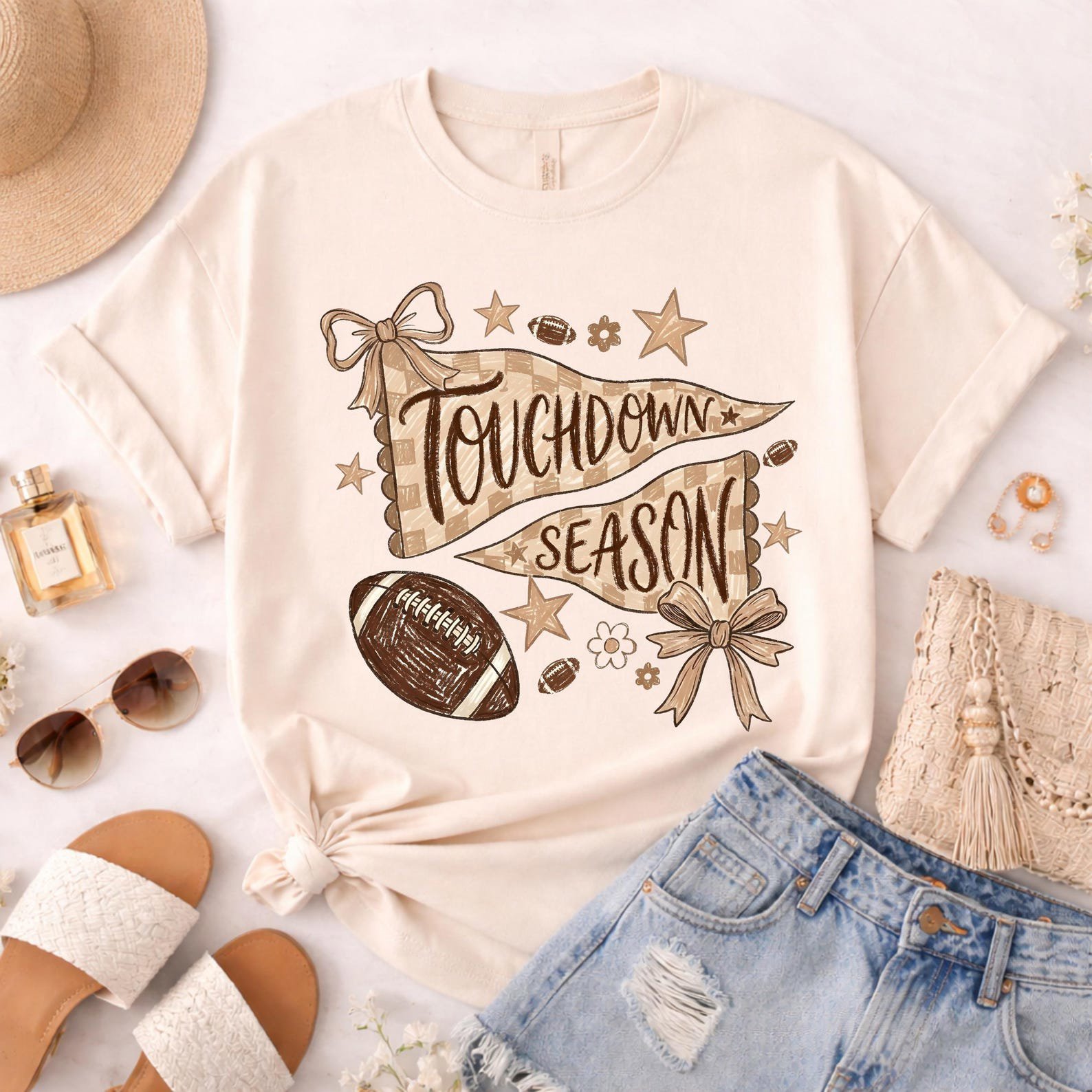 Touchdown Season Football Sweatshirt, Coquette Bow Pennant Graphic Shirt For Game Day Tailgate Outfit 5
