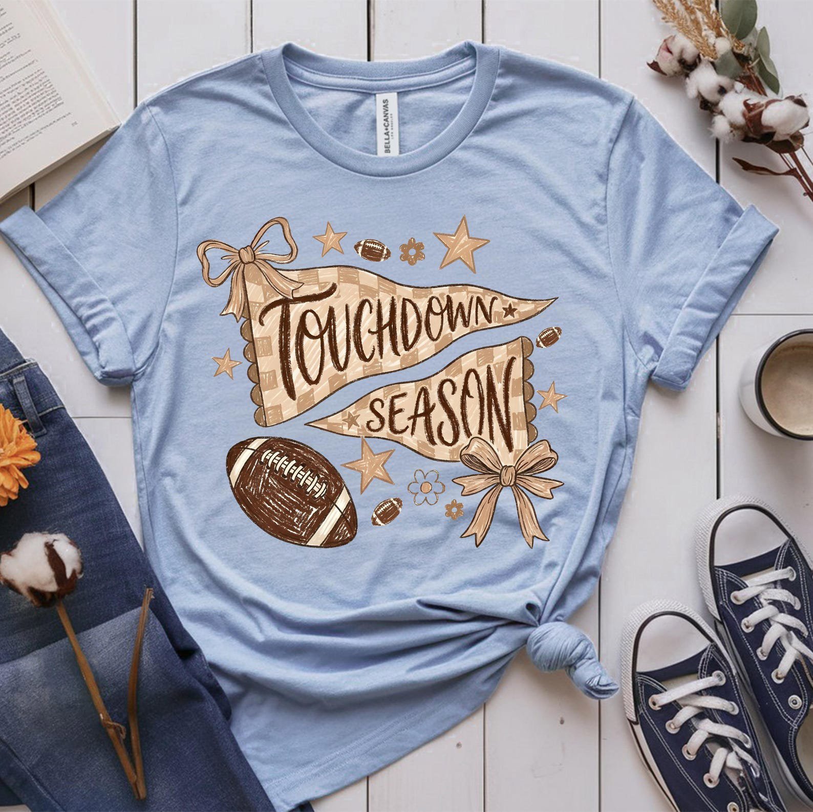 Touchdown Season Football Sweatshirt, Coquette Bow Pennant Graphic Shirt For Game Day Tailgate Outfit 6