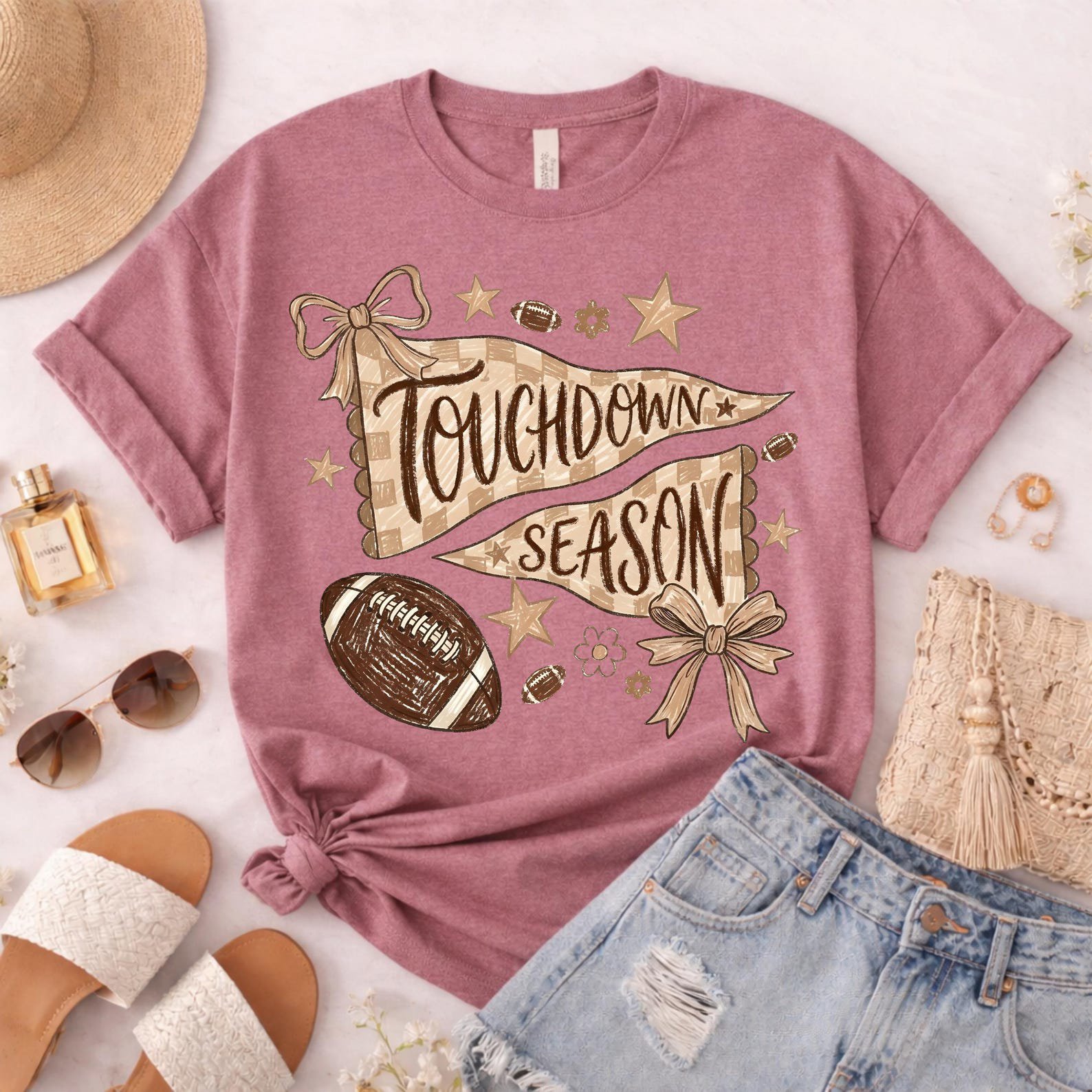 Touchdown Season Football Sweatshirt, Coquette Bow Pennant Graphic Shirt For Game Day Tailgate Outfit 7