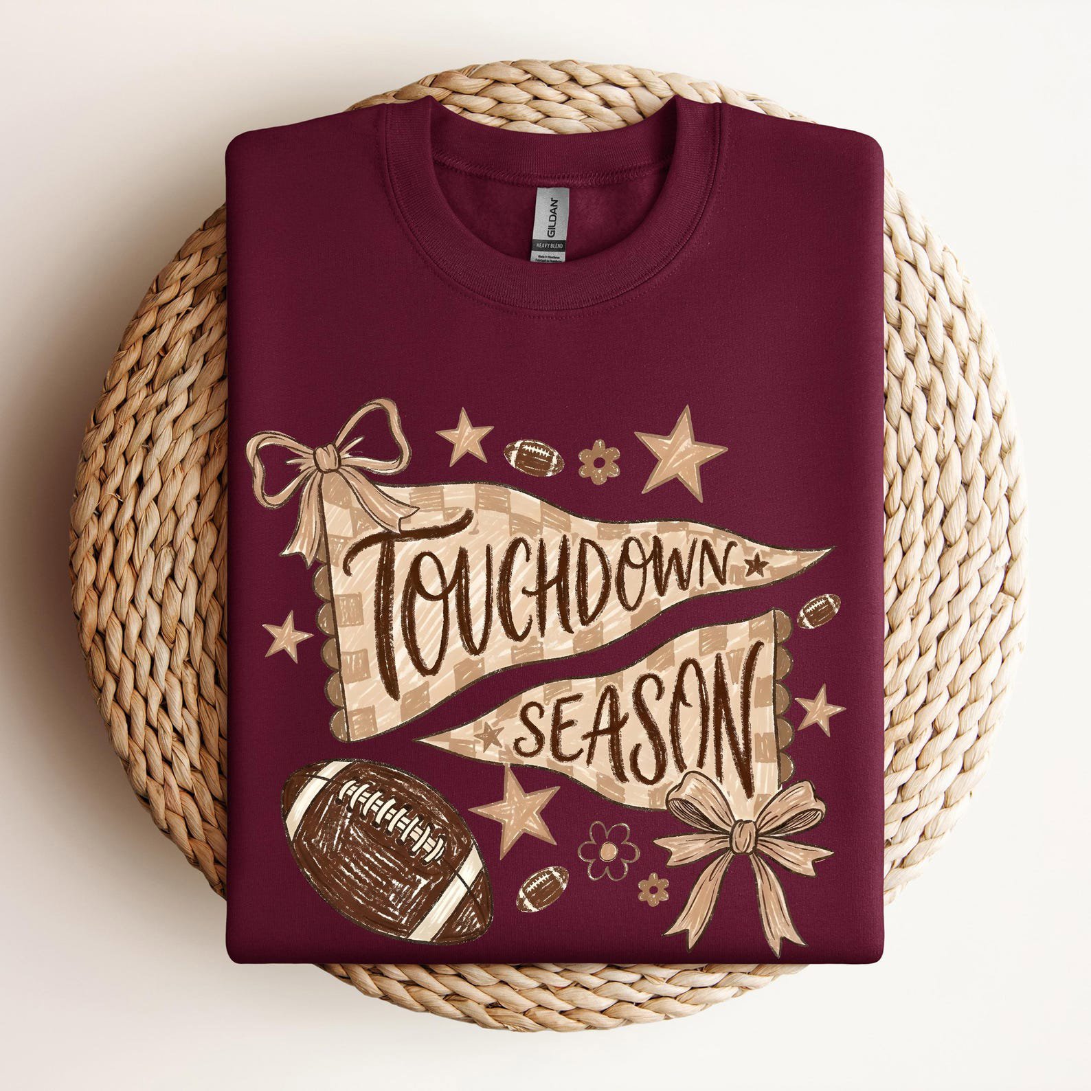 Touchdown Season Football Sweatshirt, Coquette Bow Pennant Graphic Shirt For Game Day Tailgate Outfit 8