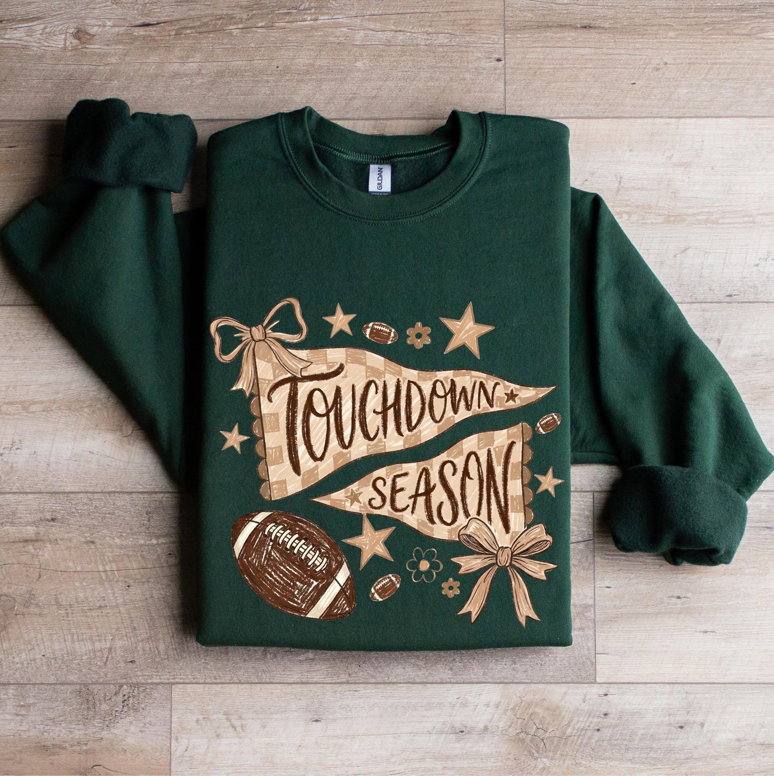 Touchdown Season Football Sweatshirt, Coquette Bow Pennant Graphic Shirt For Game Day Tailgate Outfit 9