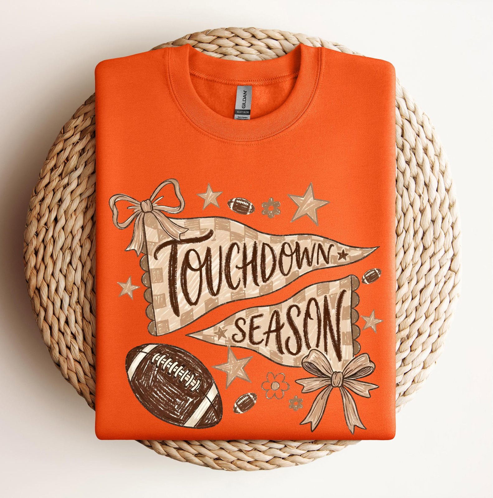 Touchdown Season Football Sweatshirt, Coquette Bow Pennant Graphic Shirt For Game Day Tailgate Outfit 10