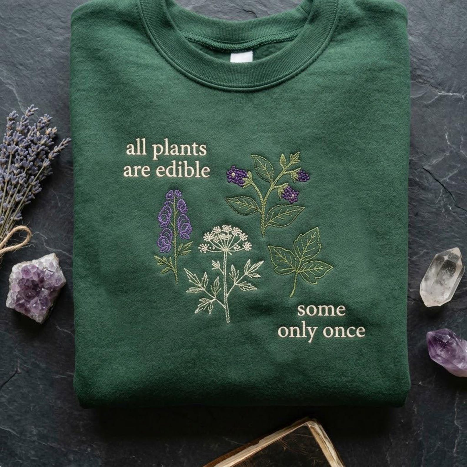 All Plants Are Edible Sweatshirt, Embroidered Botanical Crewneck, Funny Gardening Shirt, Nature Lover Gift 2