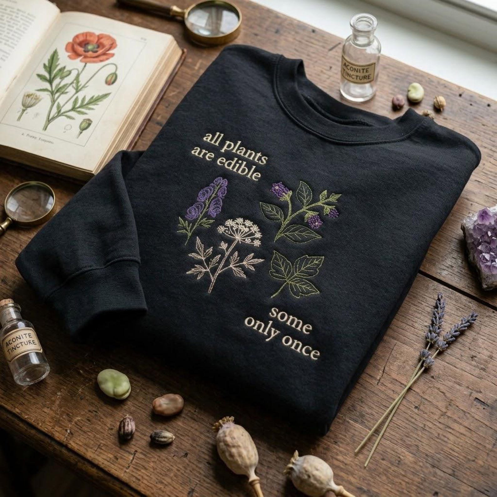 All Plants Are Edible Sweatshirt, Embroidered Botanical Crewneck, Funny Gardening Shirt, Nature Lover Gift 4