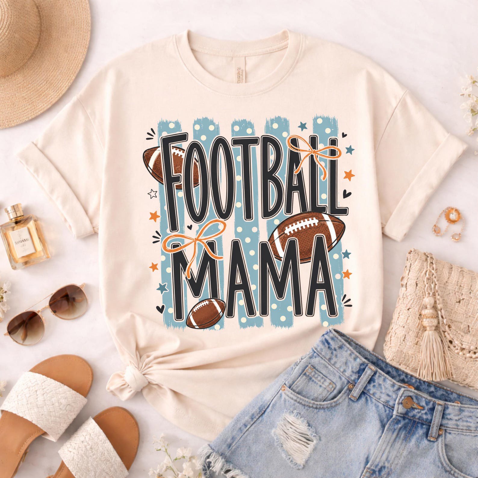 Football Mama Shirt, Coquette Bows And Striped Graphic Sweatshirt For Game Day Tailgate Outfit 2
