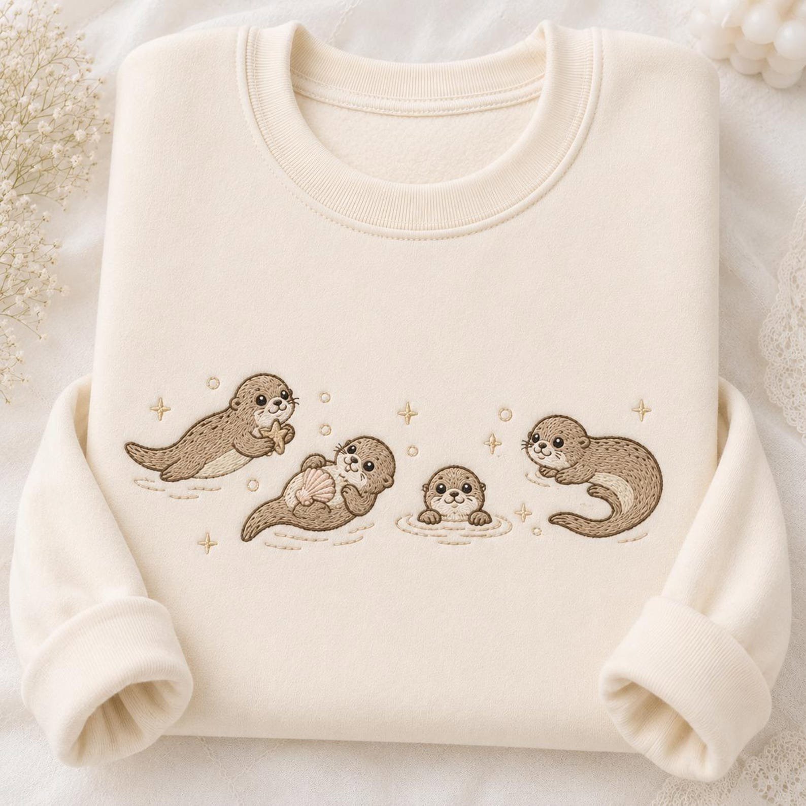Seal Embroidered Sweatshirt, Marine Life Embroidery Sweater, Funny Otters Shirt, Funny Gift Tee, Marine Life Lovers Shirt 1