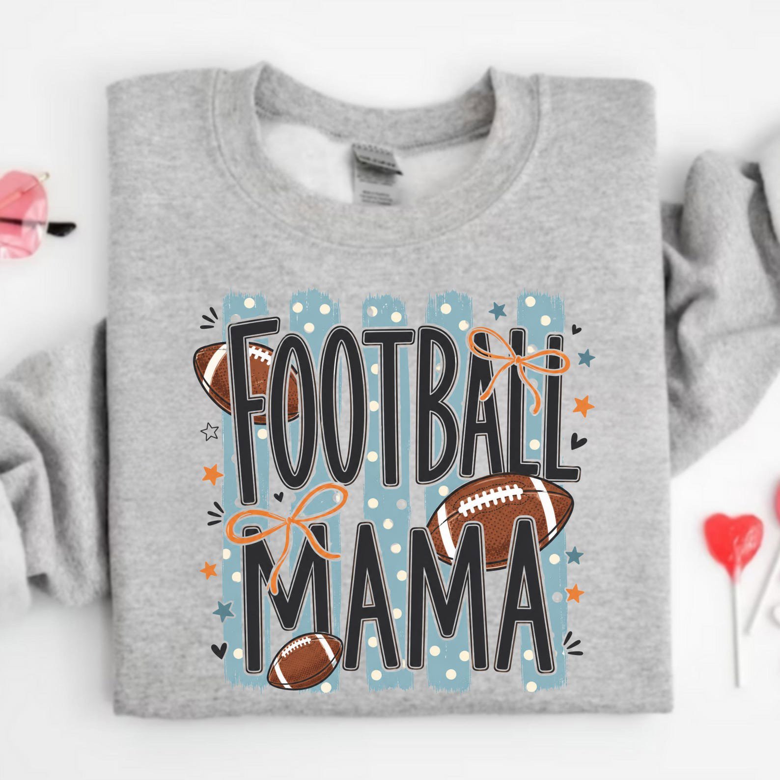 Football Mama Shirt, Coquette Bows And Striped Graphic Sweatshirt For Game Day Tailgate Outfit 4