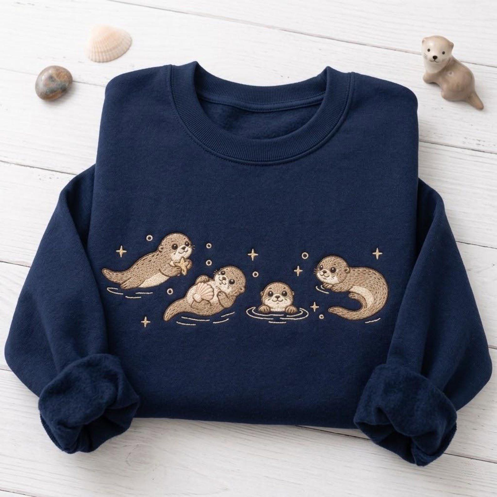 Seal Embroidered Sweatshirt, Marine Life Embroidery Sweater, Funny Otters Shirt, Funny Gift Tee, Marine Life Lovers Shirt 3